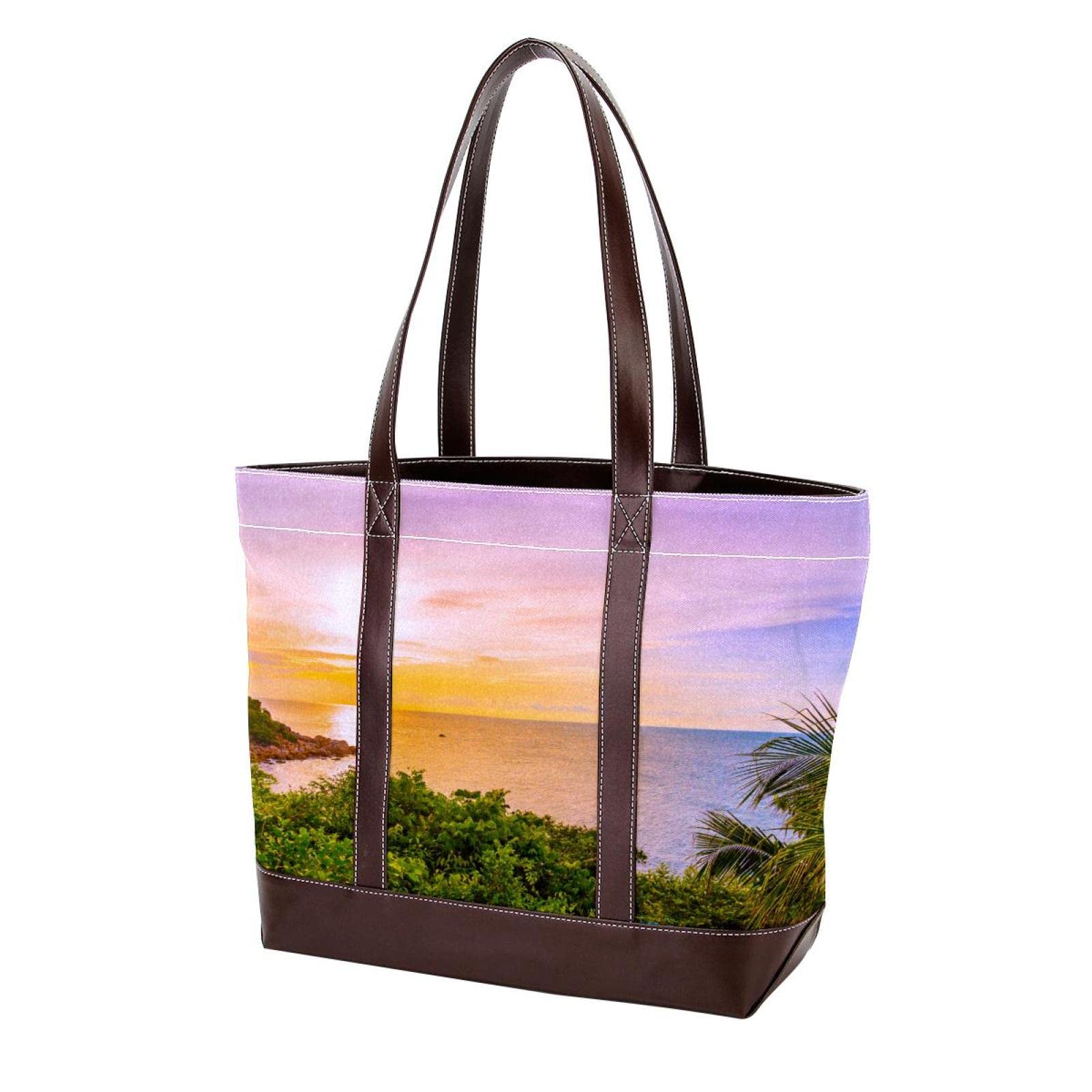 Floral Blue Leather Canvas Tote Bag for Women - Large Top Handle Shoulder Satchel Hobo Purse | Perfect for Work, Travel, Shopping & Beach Day Essentials