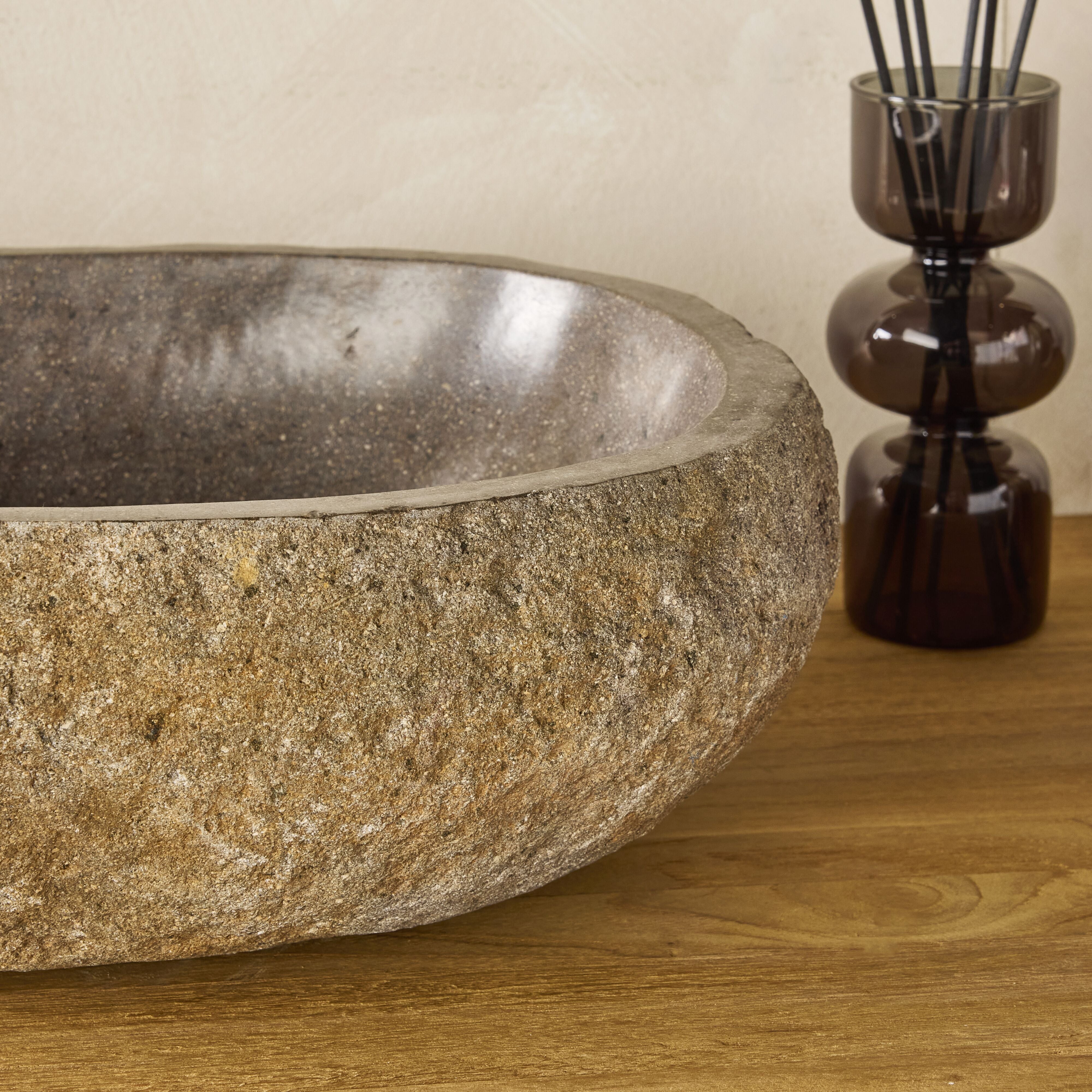 Andesite Natural Stone Basin 45x35x14cm - Handcrafted Bathroom Sink, Kitchen Washbasin, or Garden Fountain Bowl - Perfect for Modern and Rustic Home Decor