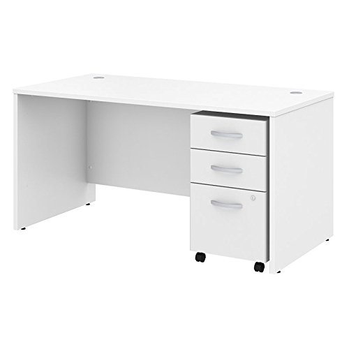 Scranton & Co 60W White Office Desk with File Cabinet - Perfect for Home Office, Study Room & Workspace Organization