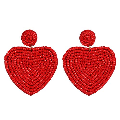 2 Pairs Handmade Bohemian Beaded Heart Earrings for Women - Seed Bead Statement Hoop Dangle Earrings - Valentine's Day Gift, Date Night, Party Accessories