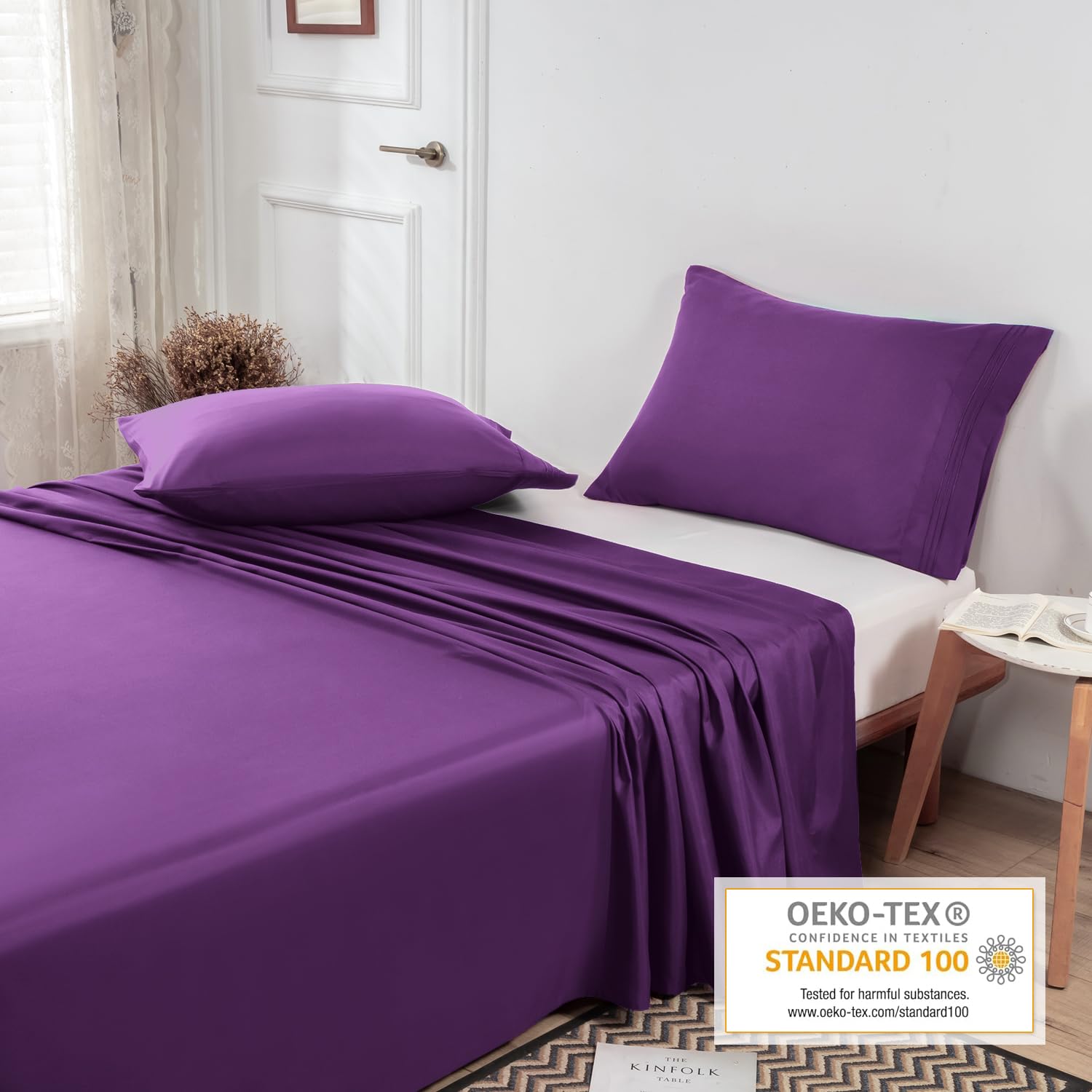 Lirex Queen Size Flat Sheet - Extra Soft Brushed Microfiber 1800 Thread Count - Wrinkle Free, Breathable & Machine Washable - Perfect for Bedroom, Guest Room & Dorm (Purple, Queen)