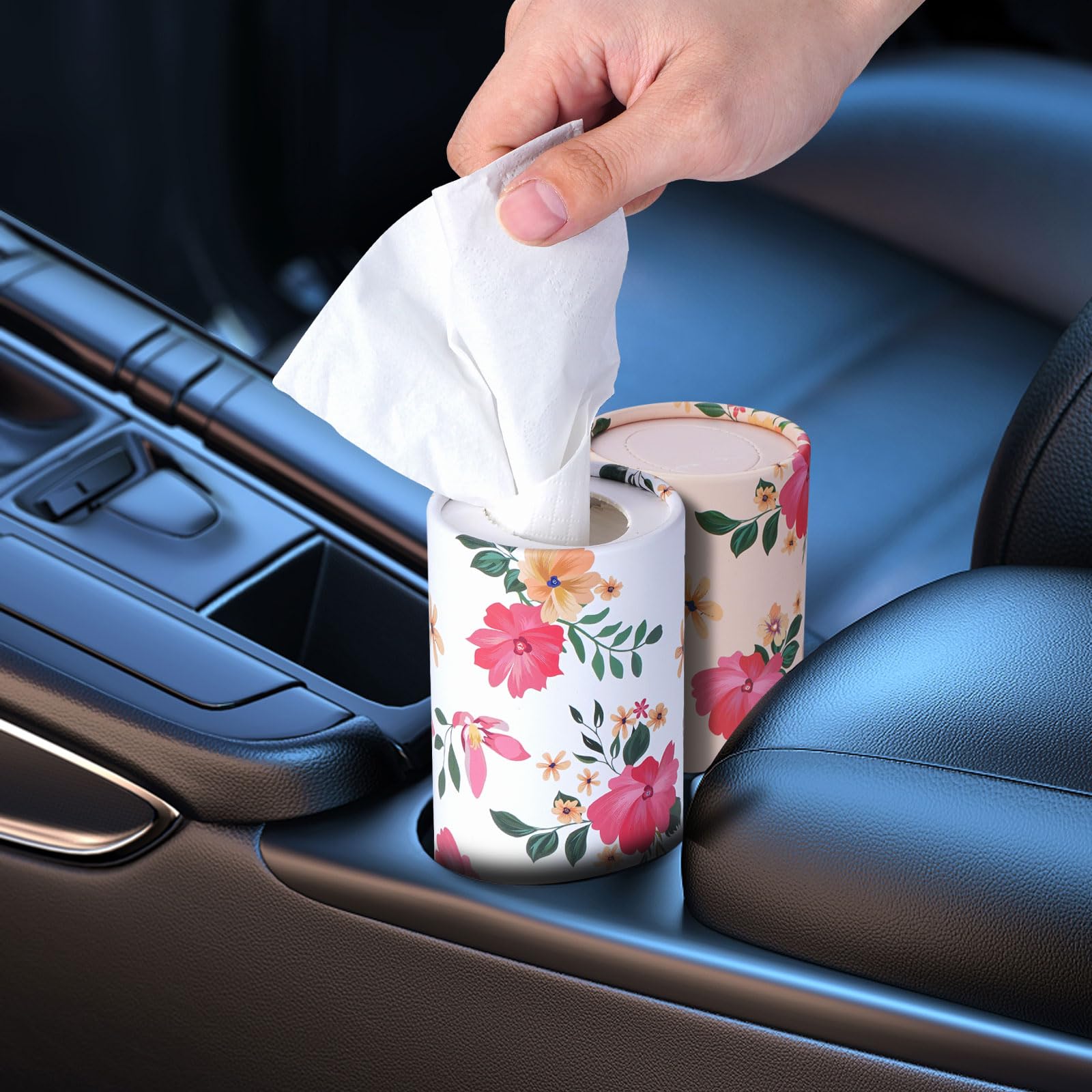 4 Pack Car Tissue Holder - Travel Tissue Tube Box Container for Car Cup Holder | 3rd Gen Car Tissues Cylinder | Perfect for Road Trips, Daily Commute & On-the-Go Use