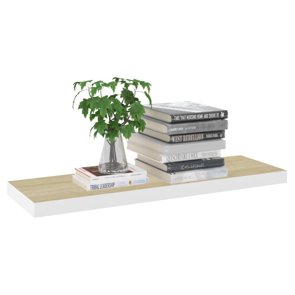 CHARMMA Floating Wall Shelves Set of 2 - Natural Oak & White MDF - 31.5