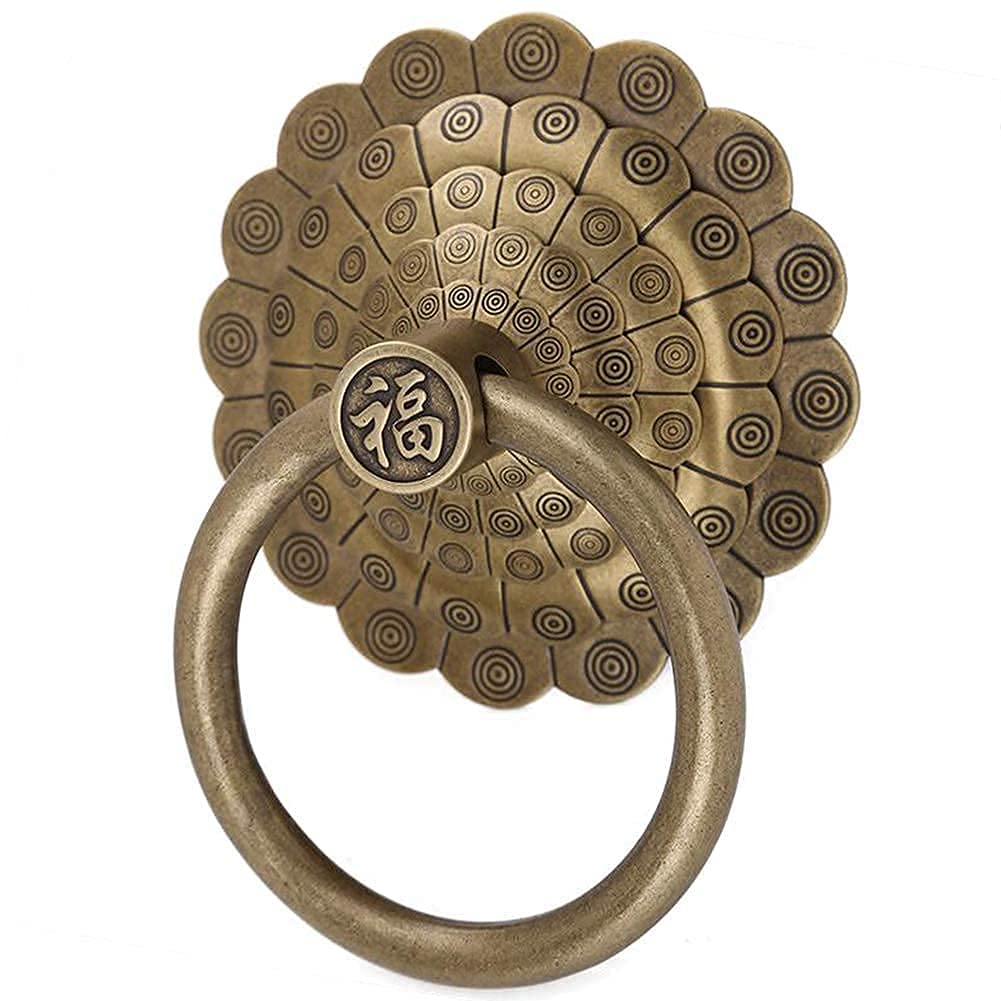 Vintage Pure Copper Antique Door Knocker Ring Pulls - Handcrafted Bronze Door Handles (23cm) for Classic Front Door Entryway - Perfect for Victorian, Gothic & Rustic Home Decor