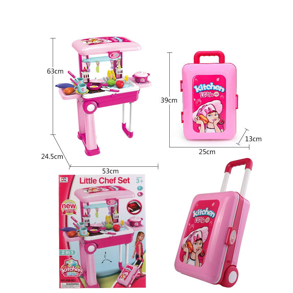Roxie 2-in-1 Pretend Play Kitchen Toy Set with Lights & Sounds - Deluxe Portable Kitchen Playset for Kids, Girls & Boys - Perfect for Indoor & Outdoor Pretend Cooking Fun