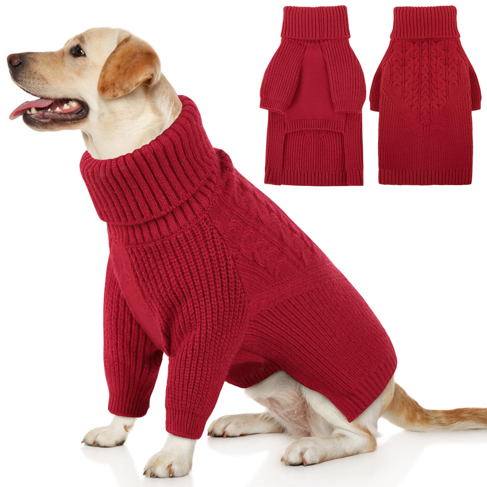 Queenmore Dog Sweater for Small to Large Dogs - Warm Winter & Fall Knit Turtleneck Sweater with Long Sleeves for Puppies (Red, XL) - Perfect for Christmas Outfits, Cold Weather Walks & Indoor Cozy Time