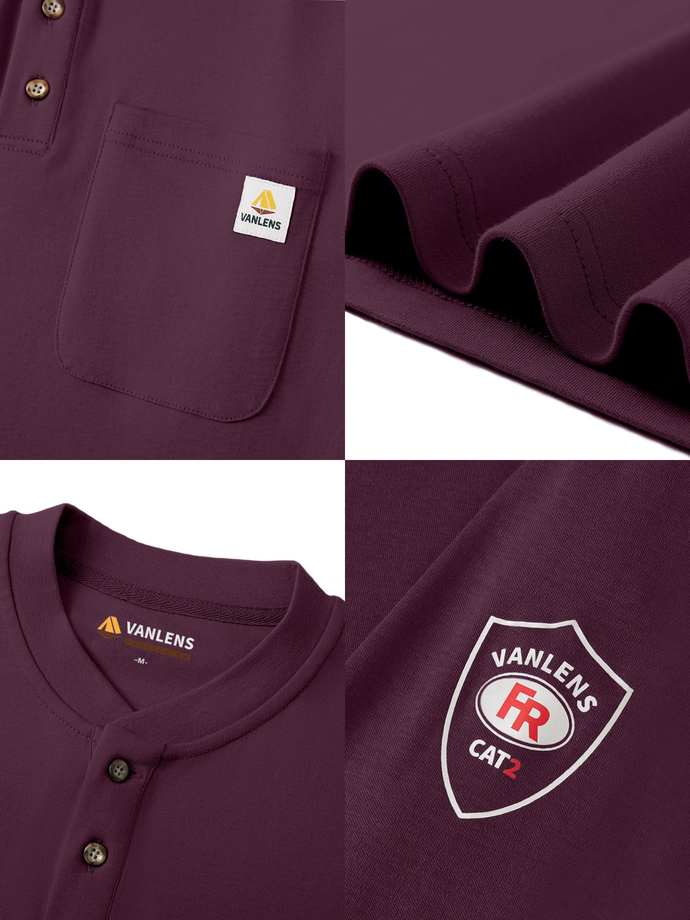 FR Shirts for Men - Flame Resistant Lightweight 6.5oz Long Sleeve Henley Shirts | CAT2 NFPA2112 Certified FR Clothing | Ideal for Industrial Work, Welding & Fire Hazard Environments