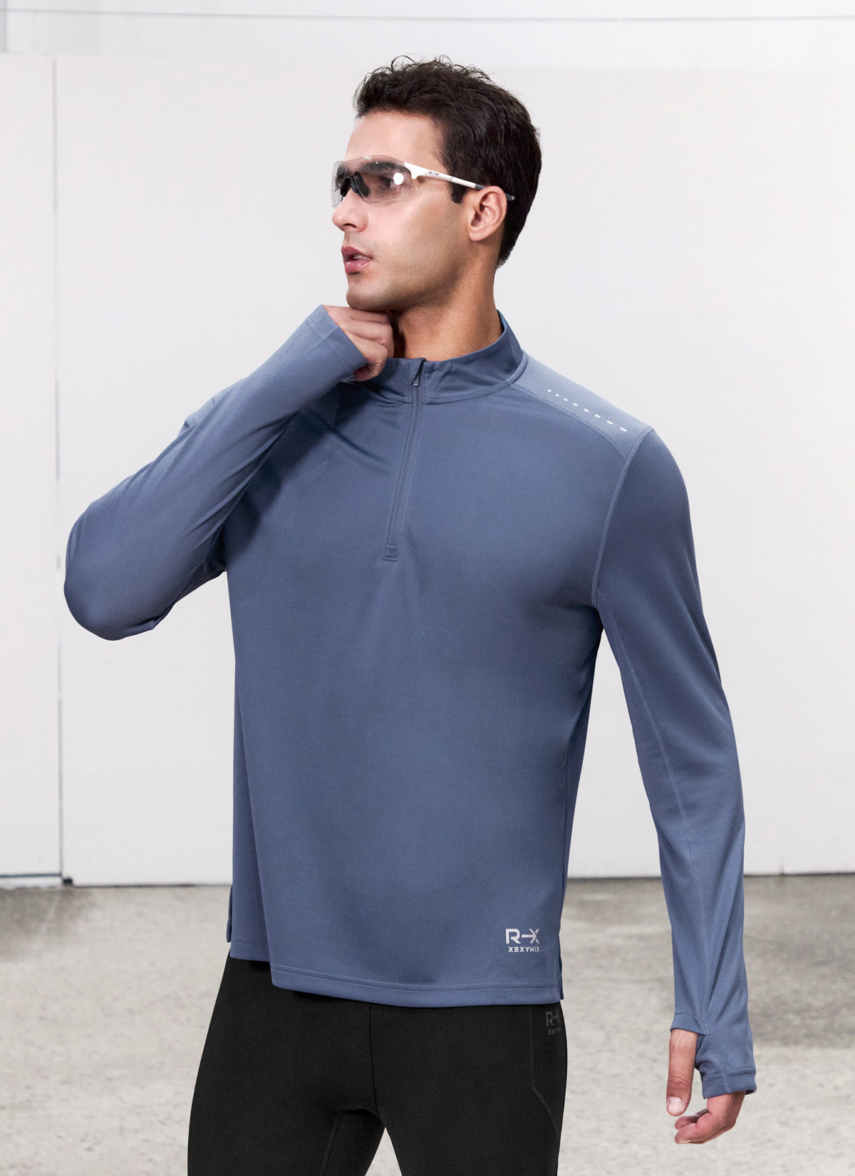 RX Stretch Men's Fingerhole Half Zip Up Pullover - Lightweight Workout Hoodie for Gym, Running & Outdoor Activities