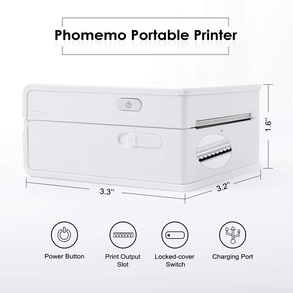 Phomemo M02 Mini Bluetooth Thermal Photo Printer - Portable Mobile Printer with 3 Rolls Transparent Sticker Paper, Compatible with iOS & Android for Planning, Journaling, Study Notes, Art Projects, Office Work & Gift Giving - Perfect for DIY Crafts, Scrapbooking & Home Organization