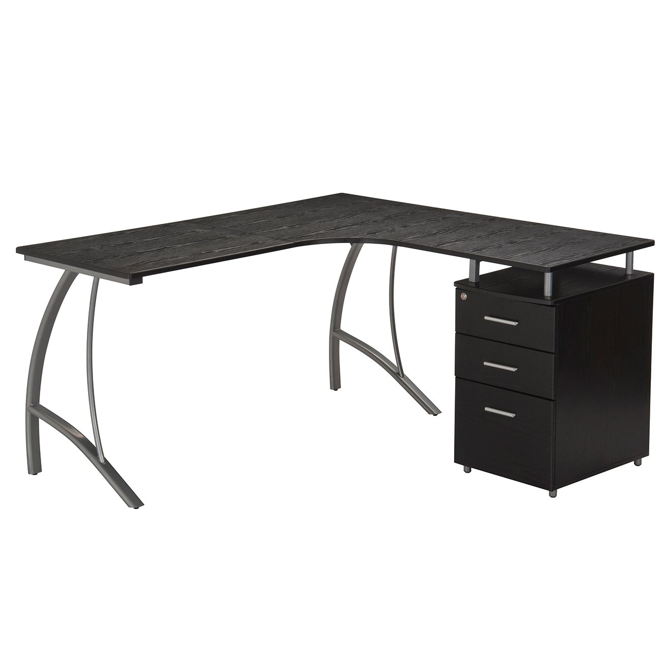 Techni Mobili L-Shaped Computer Desk with File Cabinet & Corner Storage - Adjustable Left/Right Hand Configuration, Espresso Brown - Perfect for Home Office, Study & Workspace Organization