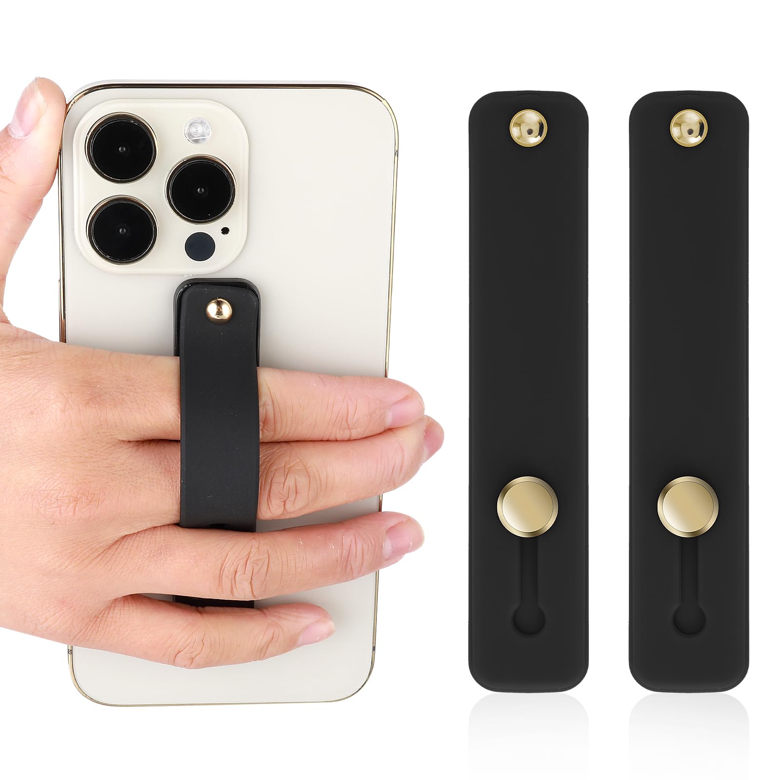 2 Pack Silicone Phone Strap Grip Holder with Kickstand - Anti-Slip Finger Loop for iPhone, Samsung & Most Smartphones (Black) | Perfect for Commuting, Gaming & One-Handed Use