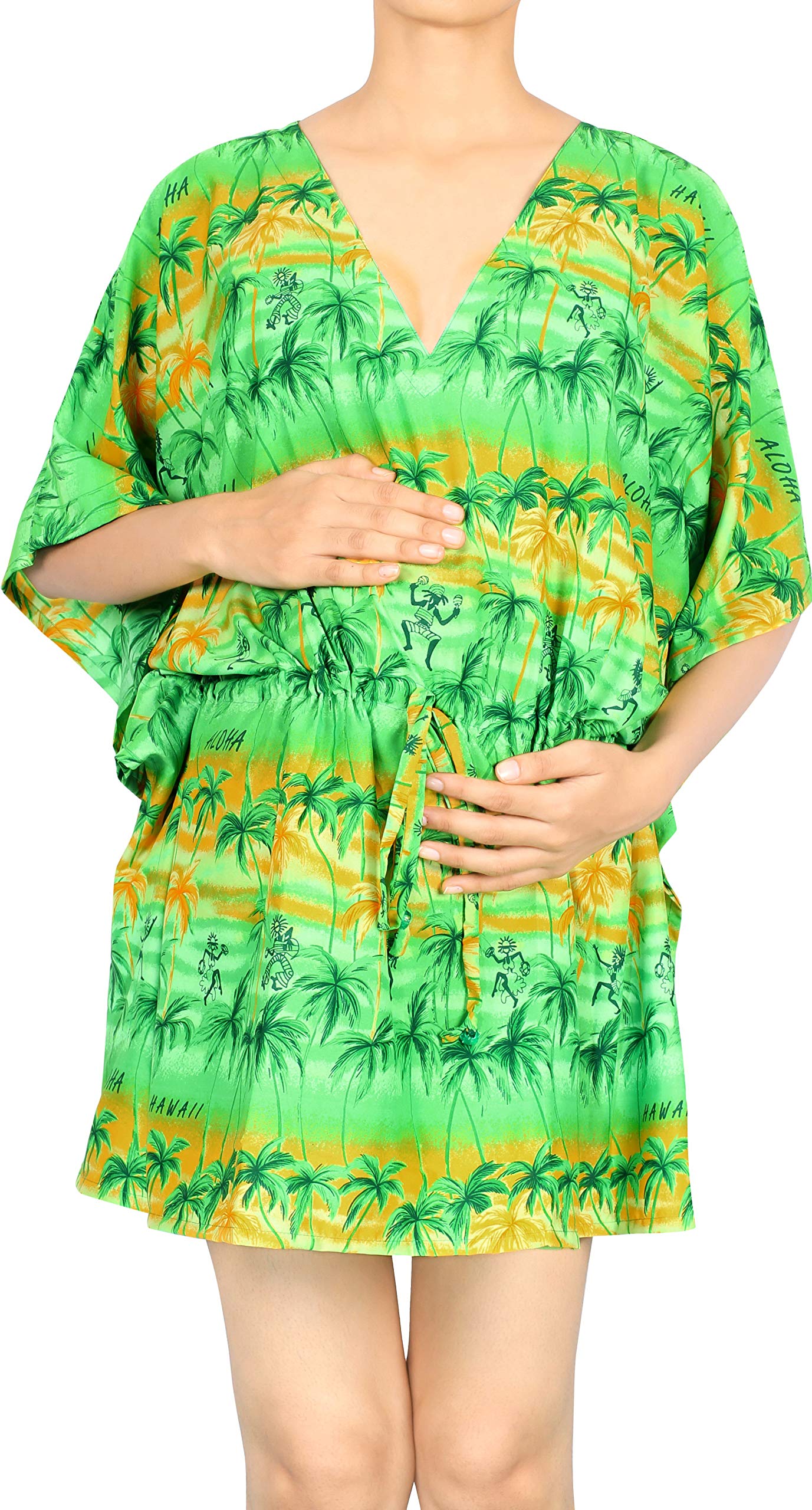 LA LEELA Plus Size Women's Beach Cover Up Dress - 3X-4X Shamrock Green with Palm Print, Summer Swimwear Coverup for Pool, Beach Vacation & Resort Wear