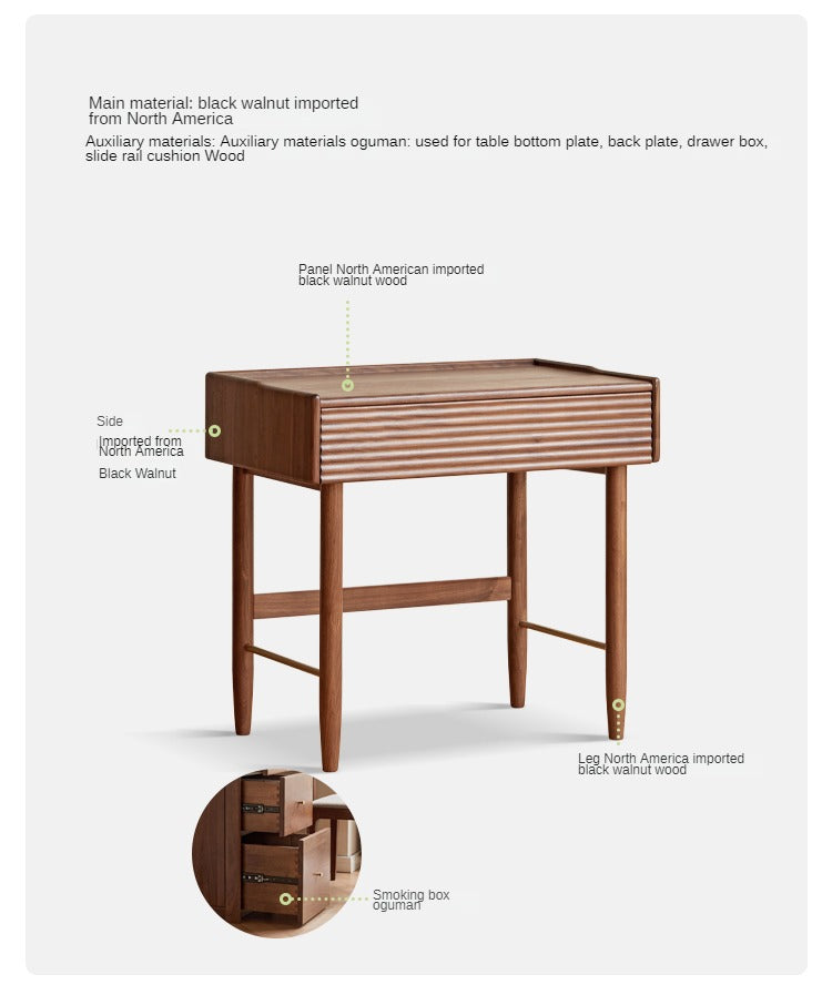 Premium Black Walnut Solid Wood Dressing Table Set with Mirror - Elegant Vanity Desk for Bedroom, Makeup & Beauty Organization