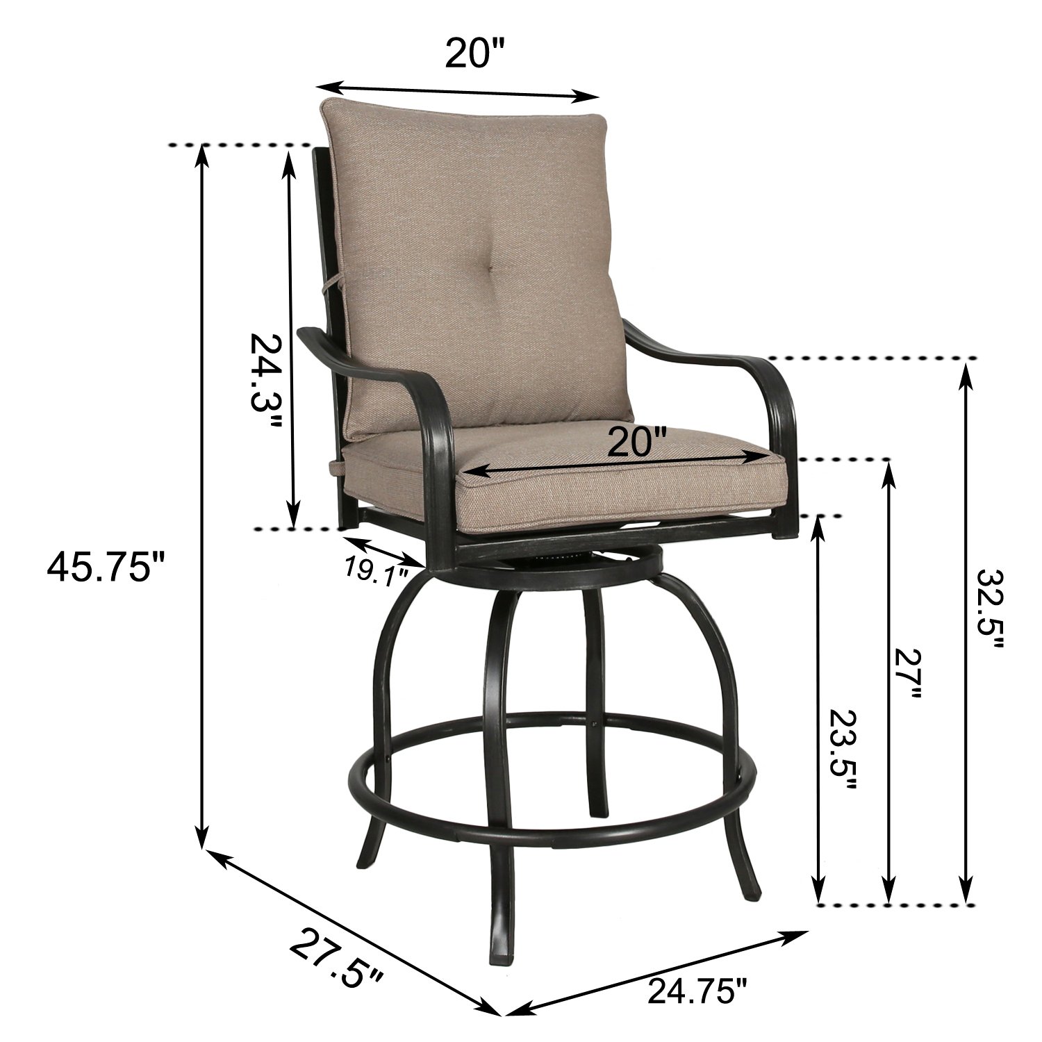 2 Pack Outdoor Swivel Bar Stools - Patio Counter Height Bistro Chairs with 100% Polyester Cushions, Beige - Perfect for Backyard, Deck, Garden & Poolside Relaxation