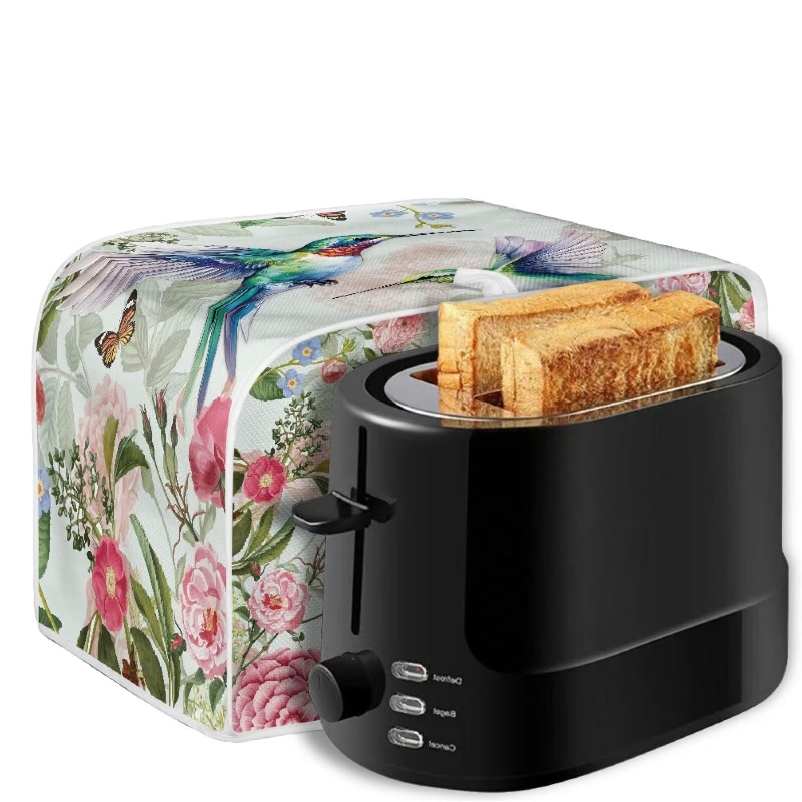 Floral Hummingbird Toaster Cover - 4 Slice Anti-Fingerprint Oven Dust Cover, Bread Maker & Bakeware Protector for Kitchen Countertop Decor