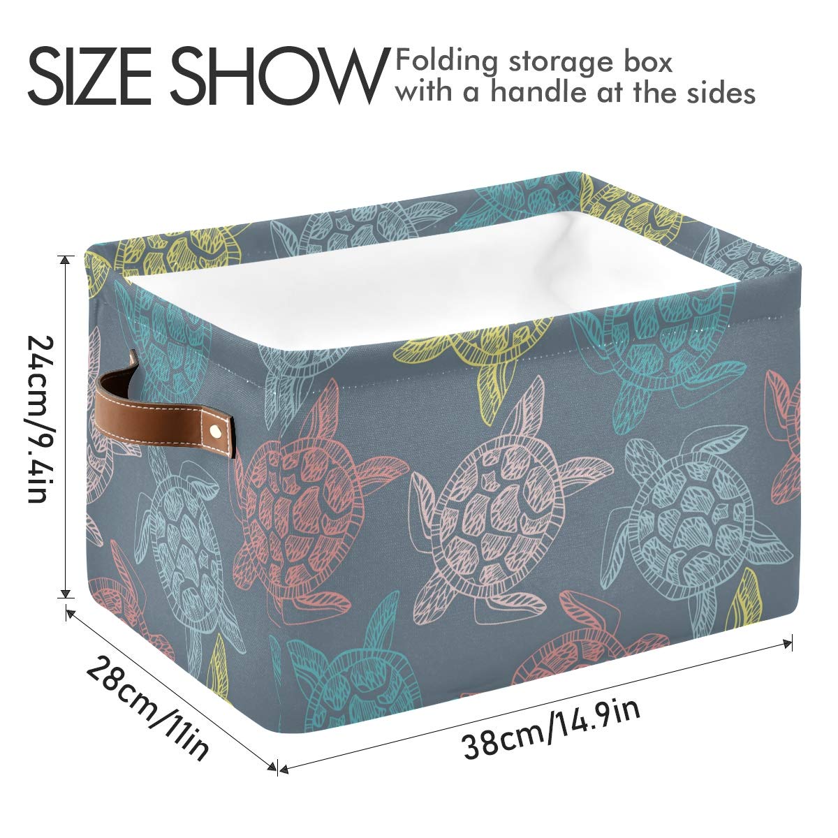 Colorful Sea Turtle Storage Bins - Collapsible Fabric Organizer for Home & Office