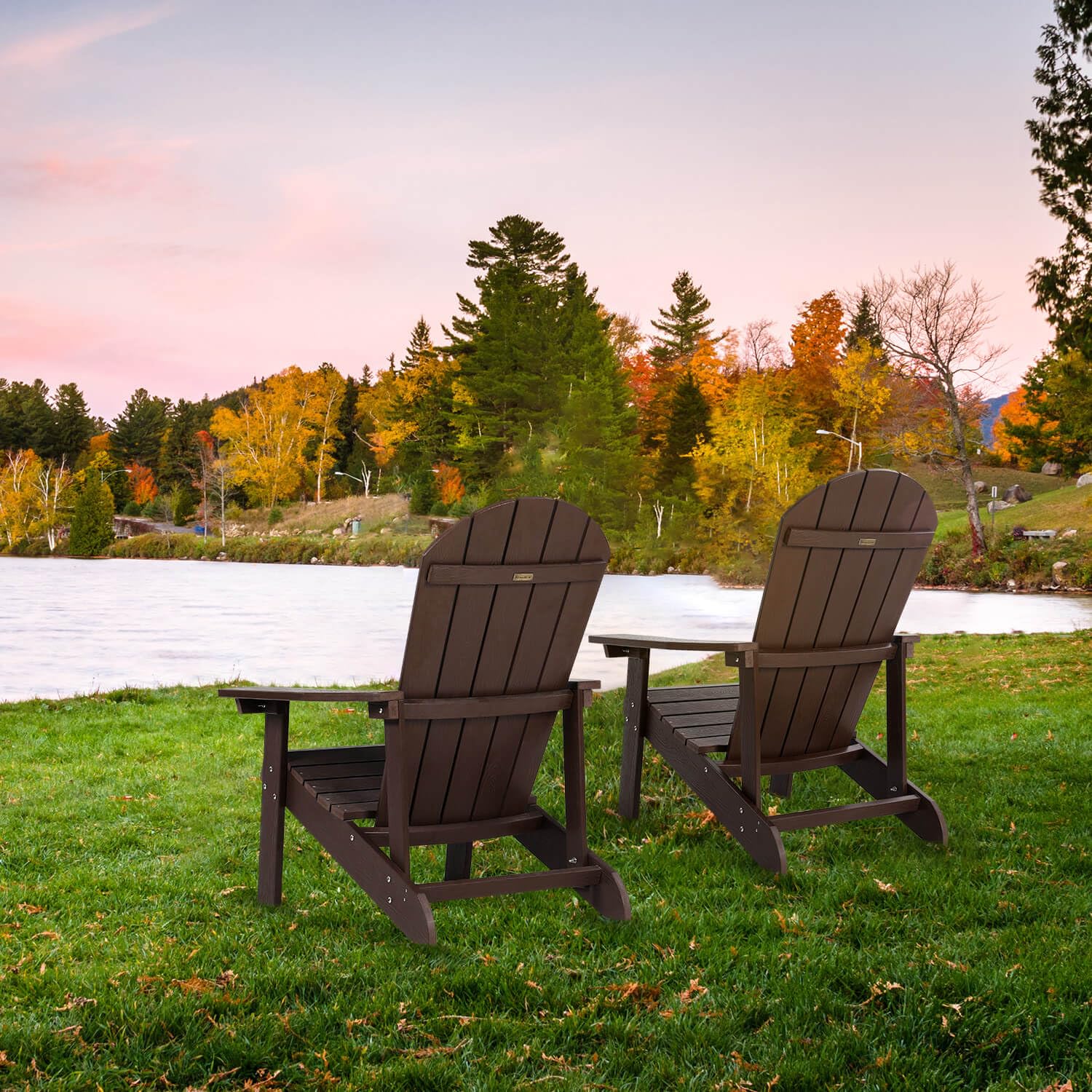 2-Piece Adirondack Chairs Set - All-Weather Resistant Plastic Outdoor Chairs with Cup Holder | Easy 5-Step Assembly | Perfect for Patio, Garden, Backyard, Deck, Lawn & Fire Pit | Brown (Great for Relaxing, Sunbathing, and Outdoor Entertaining)