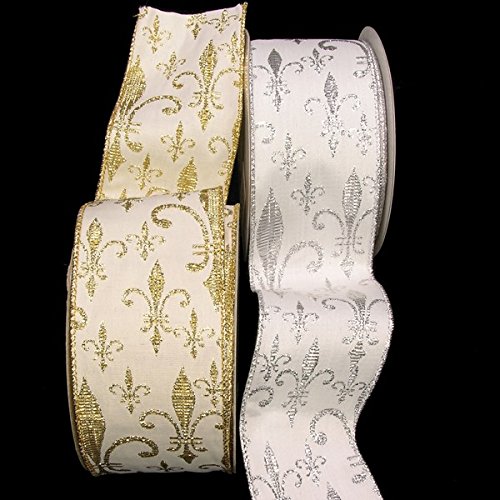 Premium Cream Fleur De Lis Wired Fabric Ribbon - 6 Inches x 20 Yards for DIY Crafts, Gift Wrapping & Home Decor