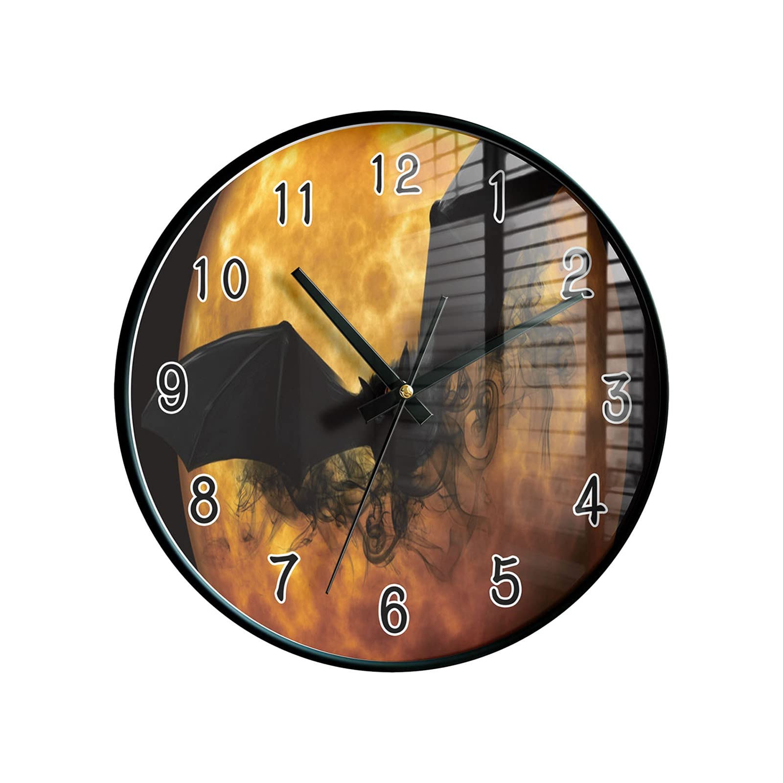 Vintage Halloween Wall Clock - Retro Round Wall Clock with Pumpkin, Ghost, Spider, Bat & Moon Design - Spooky Home Decor for Halloween Party, Living Room, Bedroom & Office
