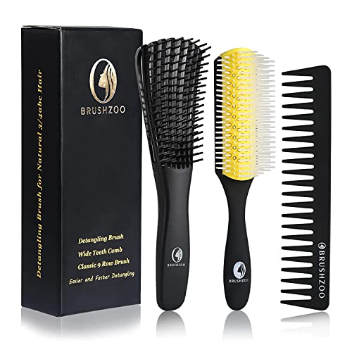 BRUSHZOO Detangling Brush for Curly Hair - Gentle Hair Brush for Women, Men & Kids with 3C/4A/4B/4C Hair - Quick & Pain-Free Detangler for Wash Days (Yellow) | Perfect for Salon, Home & Travel Use