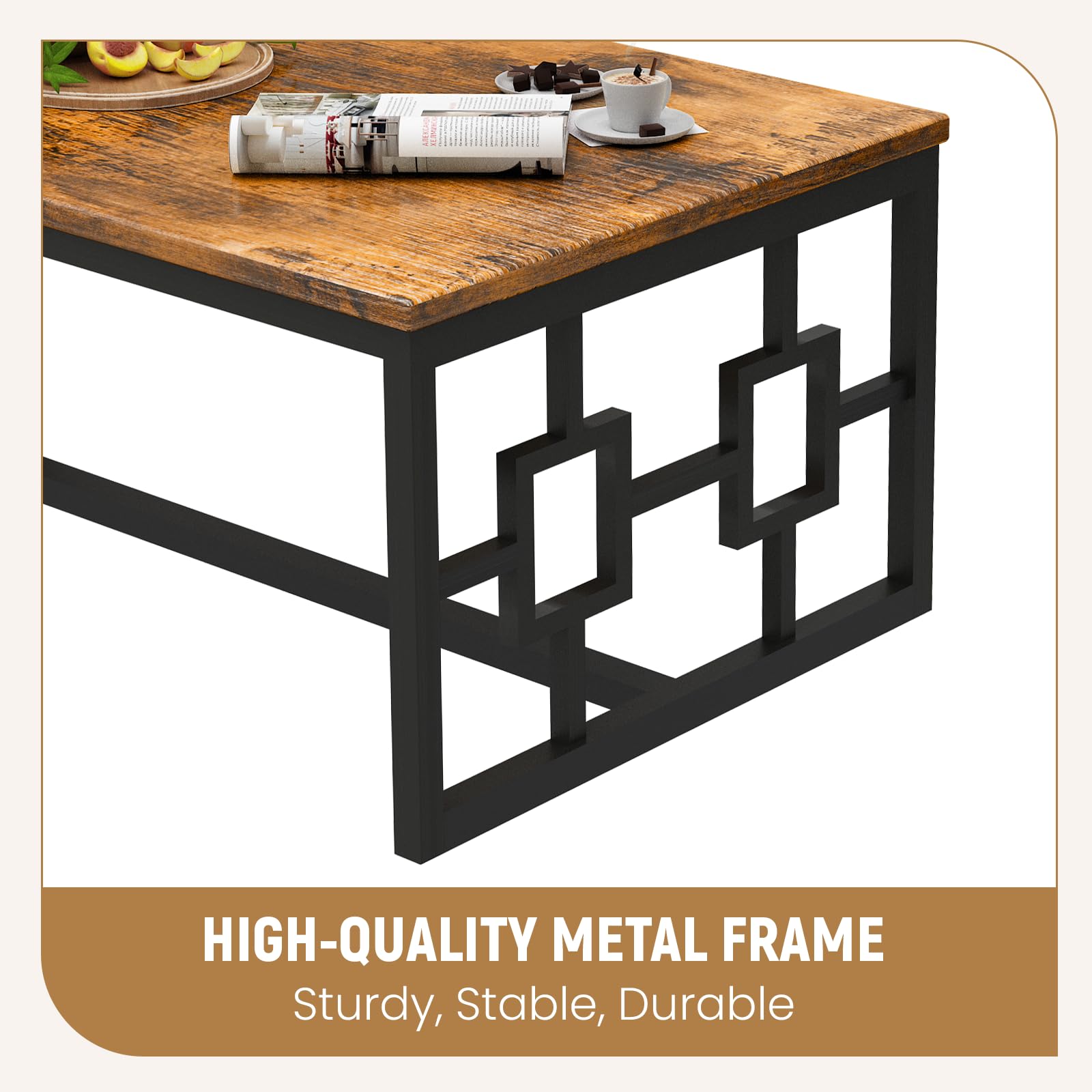 Modern 3-Piece Coffee Table Set with Side Tables - Rustic Brown Living Room Furniture for Small Spaces, Office & Apartments - Easy Assembly Home Decor for Cozy Gatherings & Entertainment Areas
