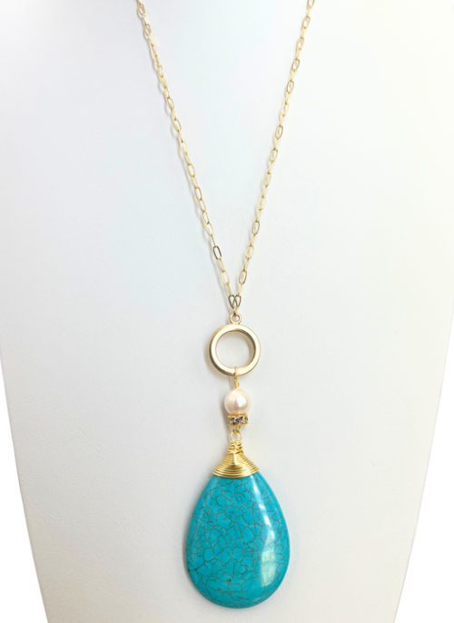 2-Way Gold Turquoise Howlite Necklace for Women - Elegant Boho Jewelry Gift for Birthday, Wedding & Everyday Wear