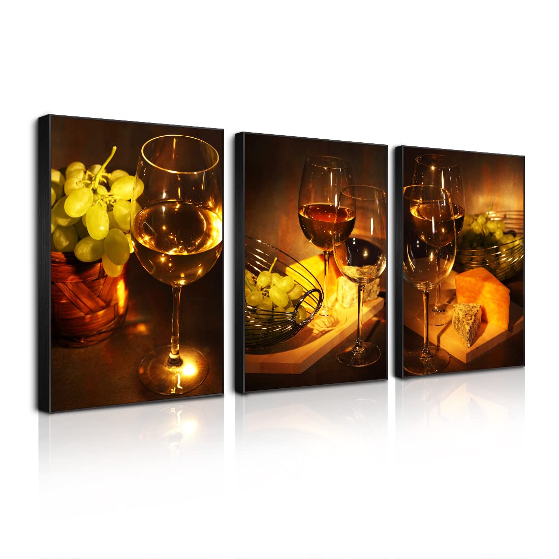 BOOMER 3-Piece Wine Theme Canvas Wall Art Set with Wooden Frames - Kitchen & Dining Room Decor for Wine Lovers - Perfect for Home Bar, Restaurant, or Gift Giving