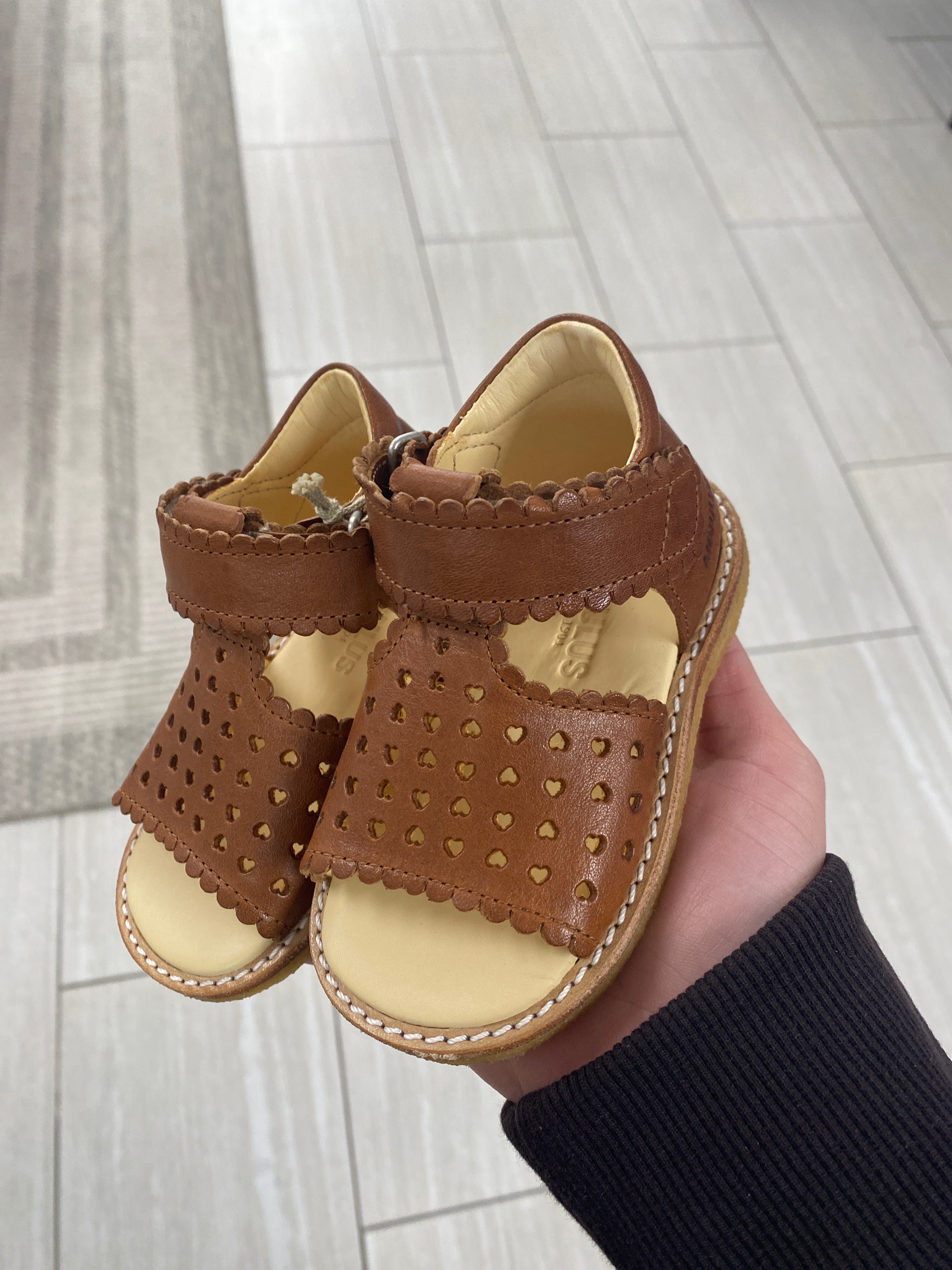 Angulus Cognac Heart Perf Baby Sandal - Genuine Leather Soft Sole First Walkers for Newborns & Infants | Perfect for Special Occasions, Photo Shoots & Everyday Wear
