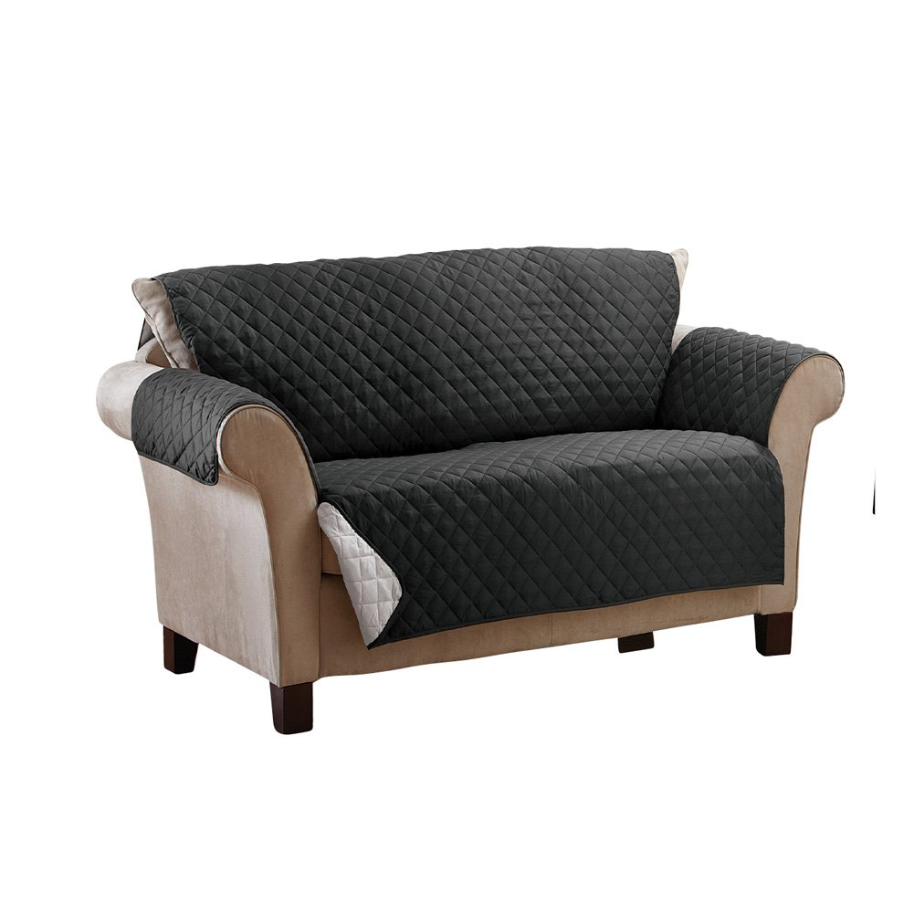 Reversible Quilted Furniture Protector Cover for Loveseat - Chocolate/Tan & Black/Gray - Waterproof & Scratch-Resistant Sofa Protector for Pets, Kids & Everyday Use - Collections Etc Home Decor