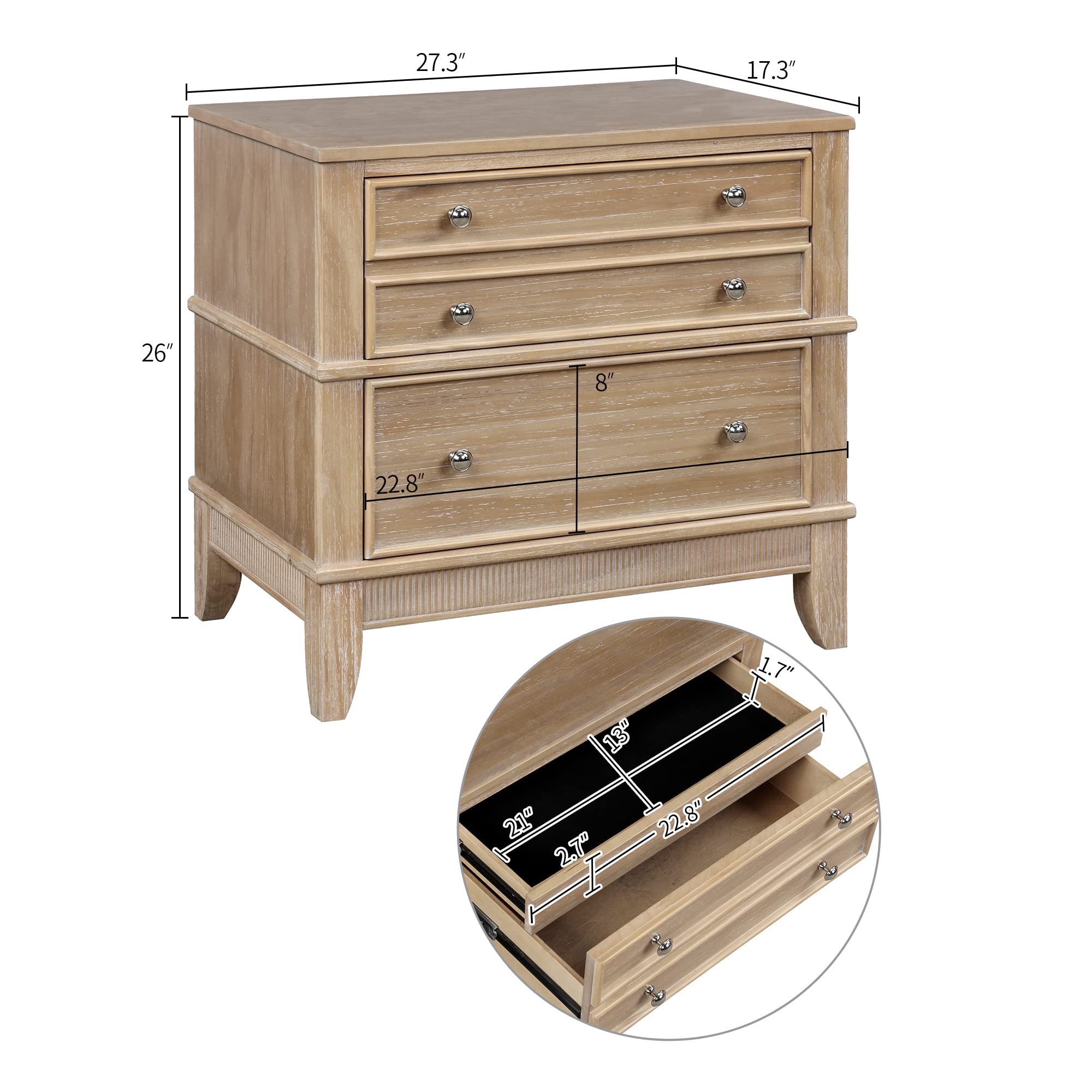 Modern Solid Wood Nightstand with 3 Drawers - Storage End Table for Bedroom & Living Room - Natural Wood Bedside Cabinet - Perfect for Small Spaces, Apartment Furniture & Home Organization