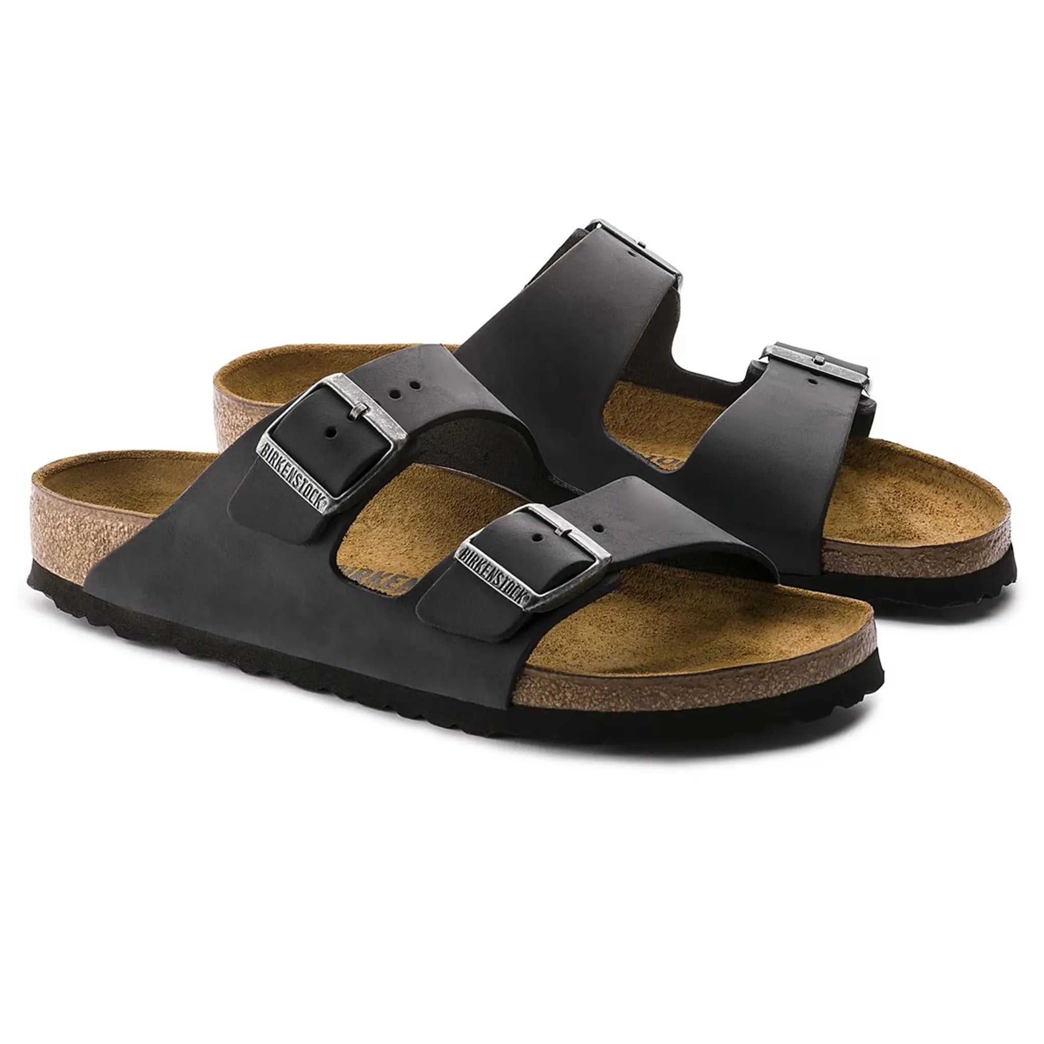 Birkenstock Arizona Oiled Leather Sandals for Women & Men - Comfortable Black Slide Sandals for Walking, Travel & Summer Outfits