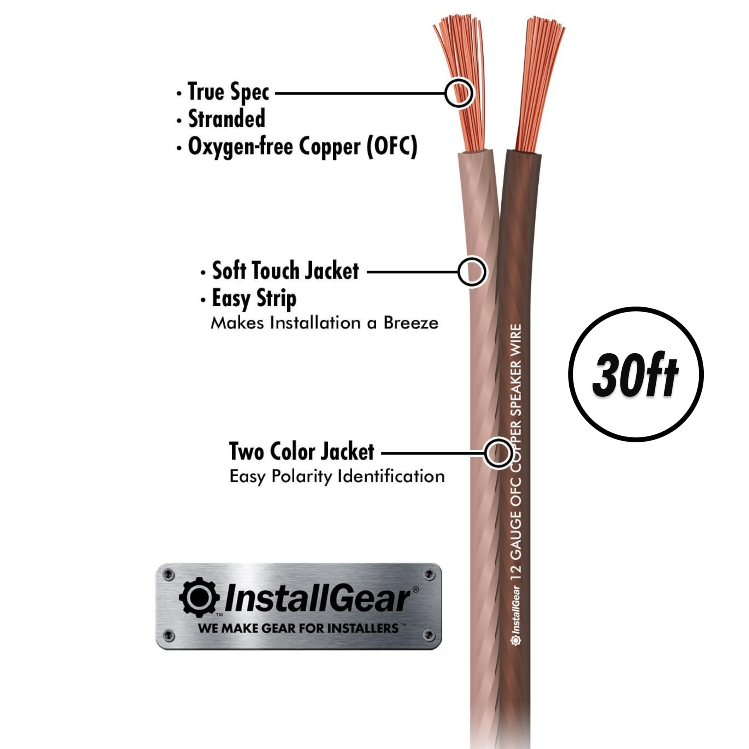 InstallGear OFC 12 Gauge AWG 100ft Oxygen-Free Copper Speaker Wire - 99.9% Pure Soft Touch Cable for Car Audio, Home Theater & Surround Sound Systems (Ideal for Car Stereo Installation, Home Theater Setup, DJ Equipment & Professional Audio Applications)