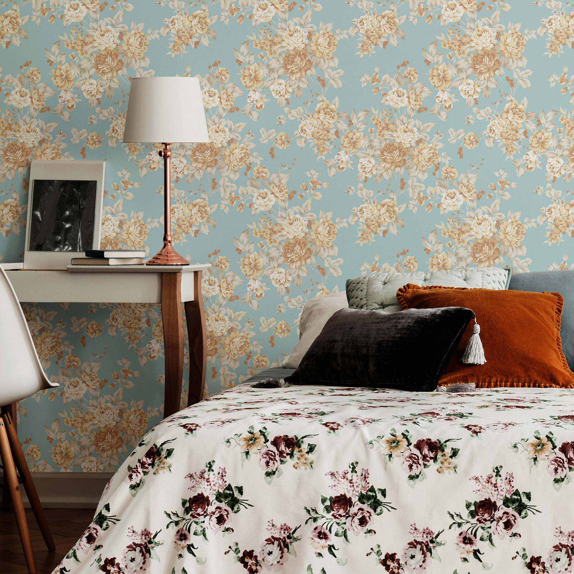 Blue Flowers Peel and Stick Removable Wallpaper 9348 - Self-Adhesive Decorative Wall Covering for Bedroom, Living Room, Nursery & Office Decor