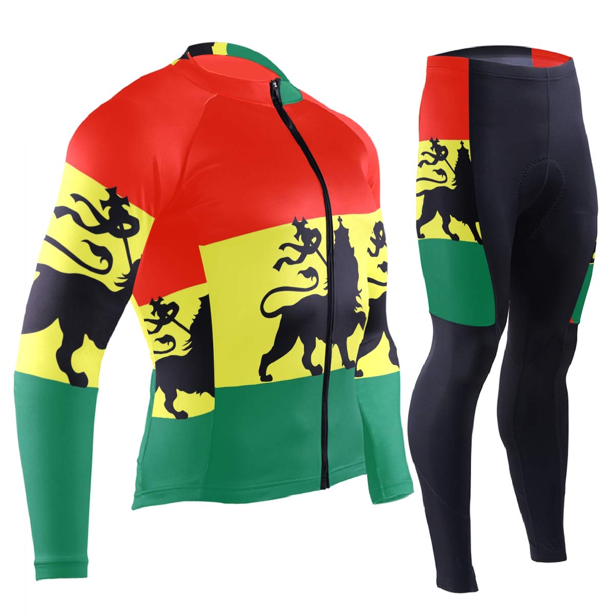 Oklahoma State Flag Men's Cycling Jersey & Padded Bike Pants Set - Long Sleeve Full Zip Quick-Dry Bicycle Clothing for Road Cycling & Outdoor Training