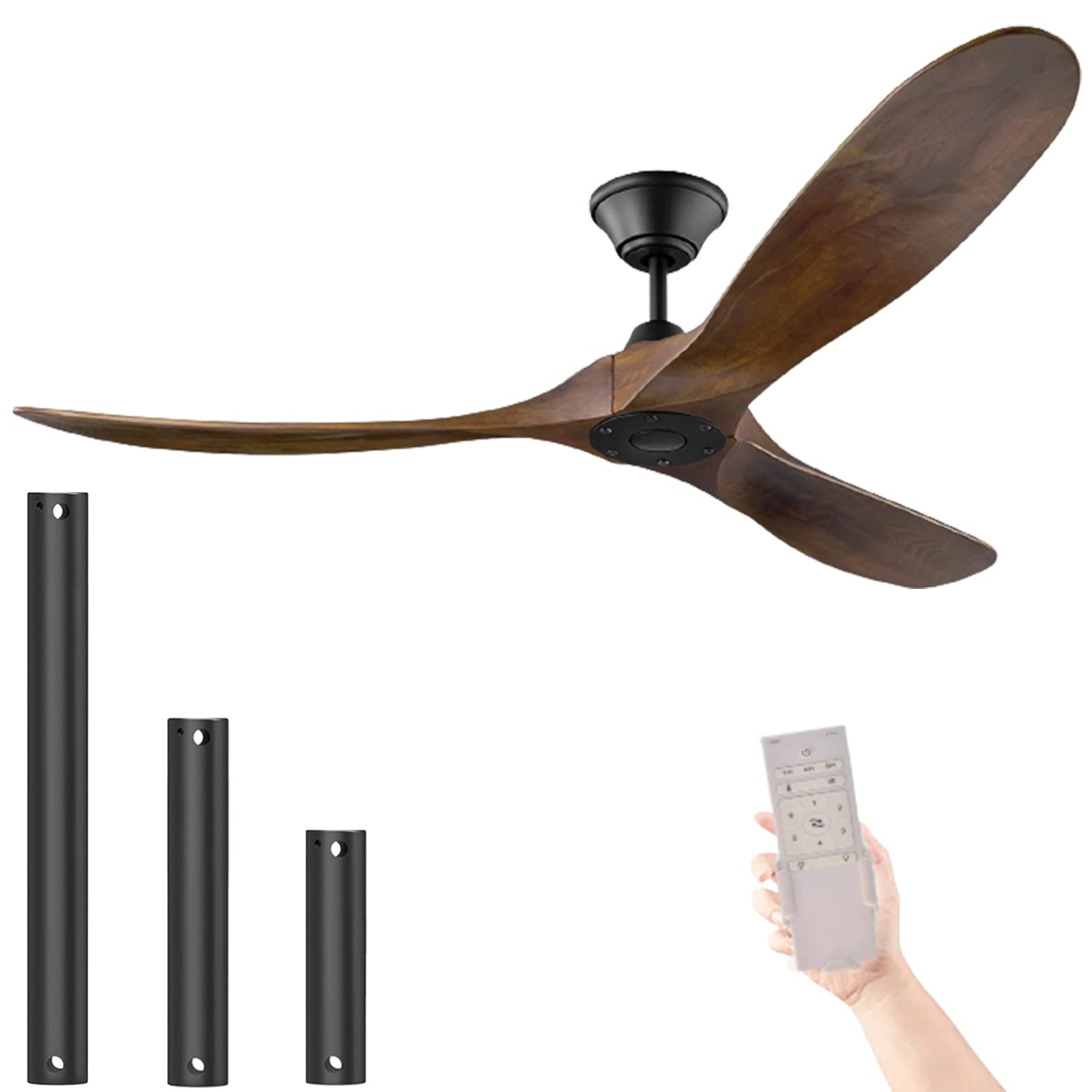 70 Inch Outdoor Wood Ceiling Fan with Remote - 3 Blade Modern Ceiling Fan, 6 Speeds & Reversible DC Motor, Energy Efficient & Ultra Quiet - Perfect for Patio, Deck, Gazebo & Outdoor Living Spaces