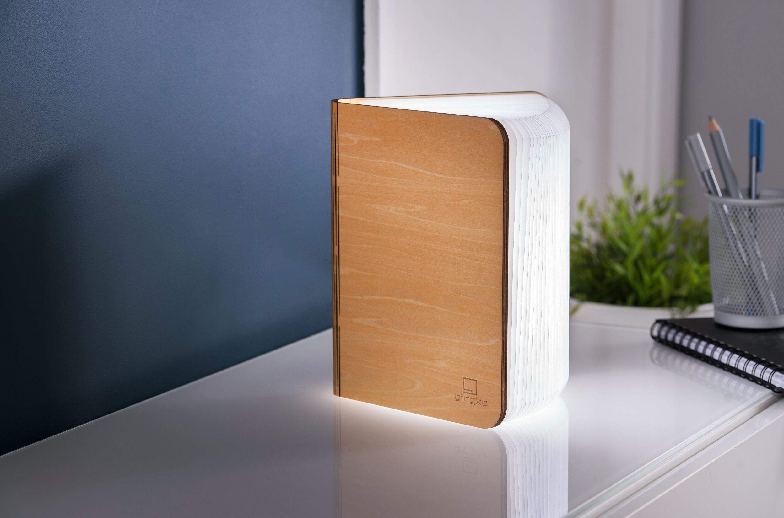 Gingko LED Smart Book Desk Light with Natural Wood Effect Finish - Rechargeable USB Reading Lamp, Adjustable Brightness & Color Temperature for Study, Office, and Bedroom Use - Maple Design