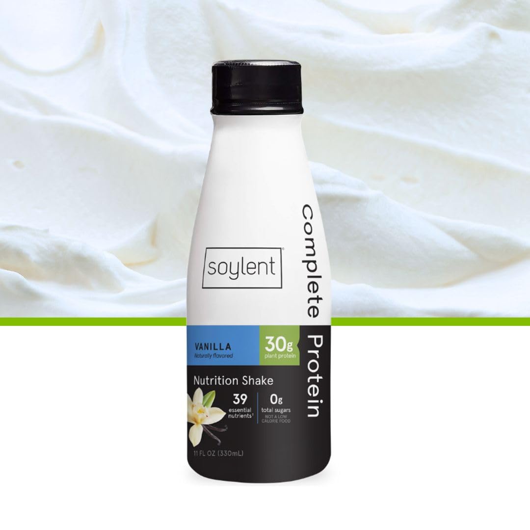 Soylent Complete Protein Shake Vanilla - 30g Plant-Based Vegan Protein, Dairy Free, Zero Sugar, Ready to Drink Meal Replacement (11oz, 12 Pack) - Perfect for Post-Workout Recovery, Busy Mornings & On-the-Go Nutrition