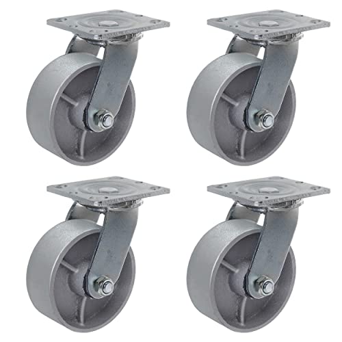 **Syration Heavy Duty 5-Inch Steel Cast Iron Swivel Caster Wheels - Set of 4, 4000 LB Capacity for Tool Boxes, Workbenches & Industrial Equipment - Durable Mobility for Workshops, Garages & Factories**