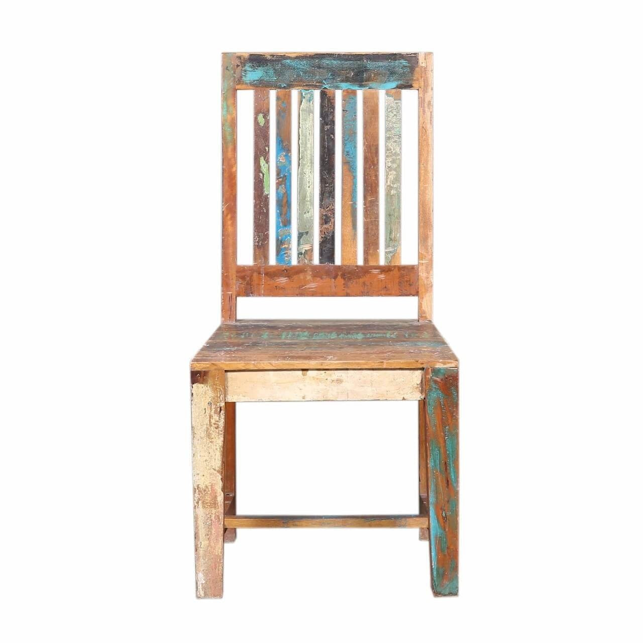 Handcrafted Reclaimed Wood Dining Chair with Slatted Back - Natural Finish for Farmhouse, Rustic & Modern Dining Room Decor