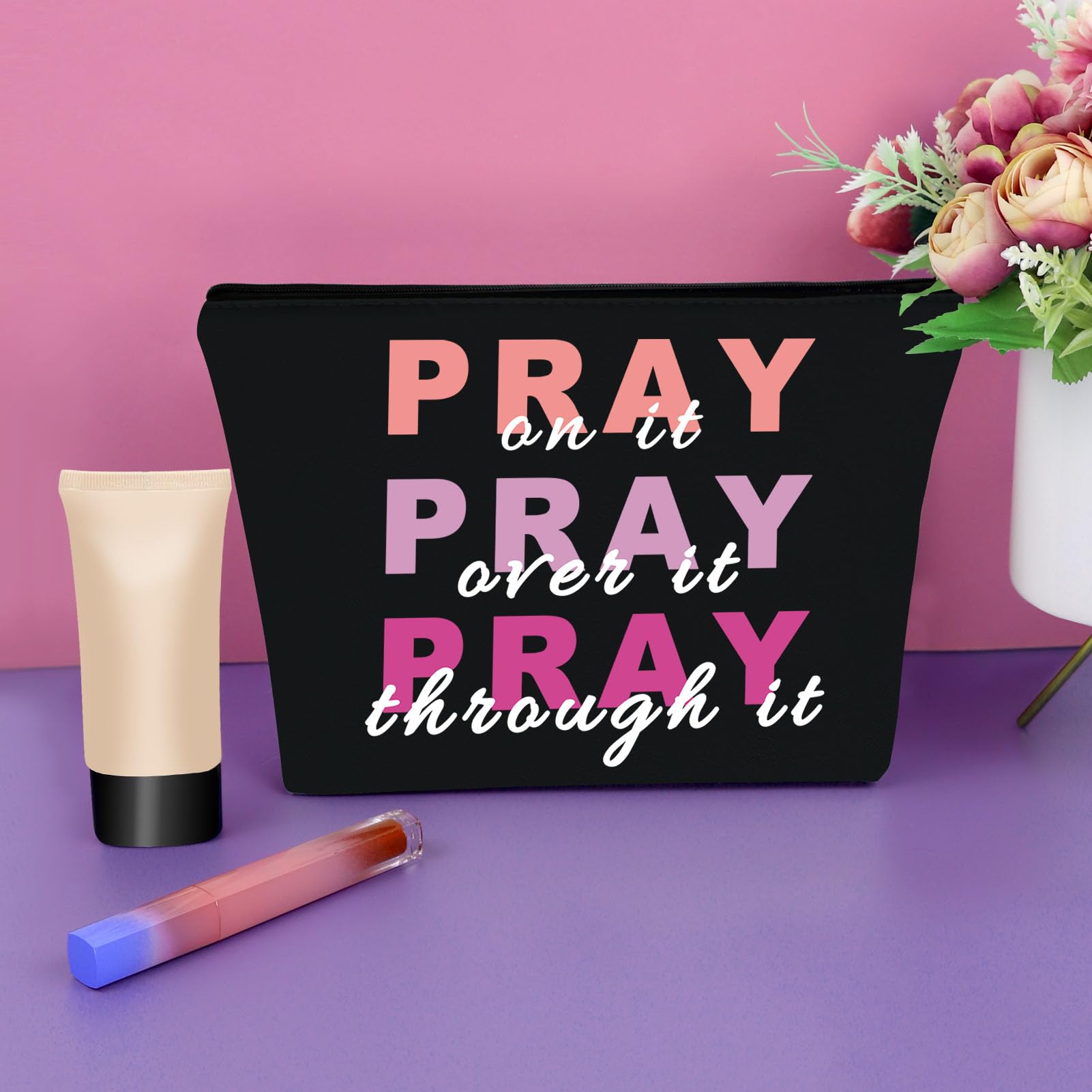 Faith-Inspired Black Makeup Bag - Christian Gifts for Women & Mom, Birthday & Christmas Presents - Perfect for Church, Travel & Daily Use