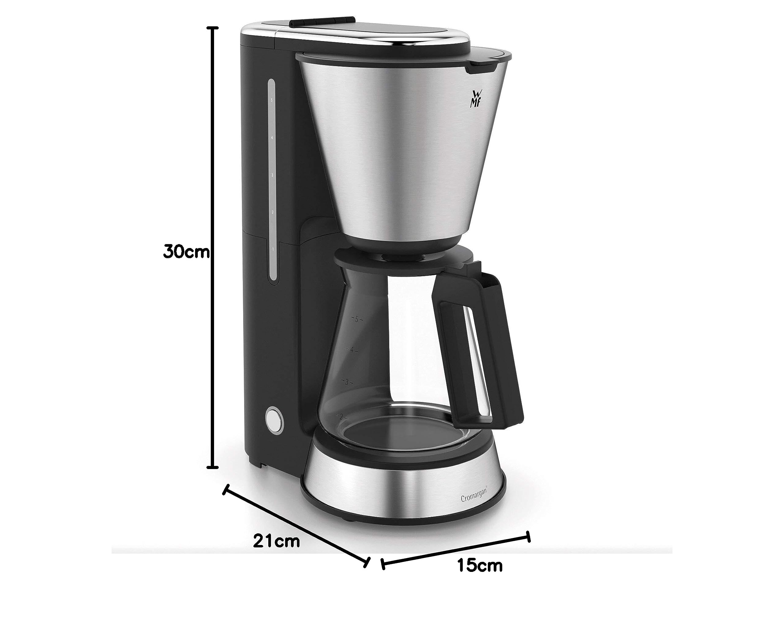 WMF KITCHENminis 0.6L Freestanding Drip Coffee Maker - 5 Cups, Black & Stainless Steel - Perfect for Home, Office, and Small Kitchens