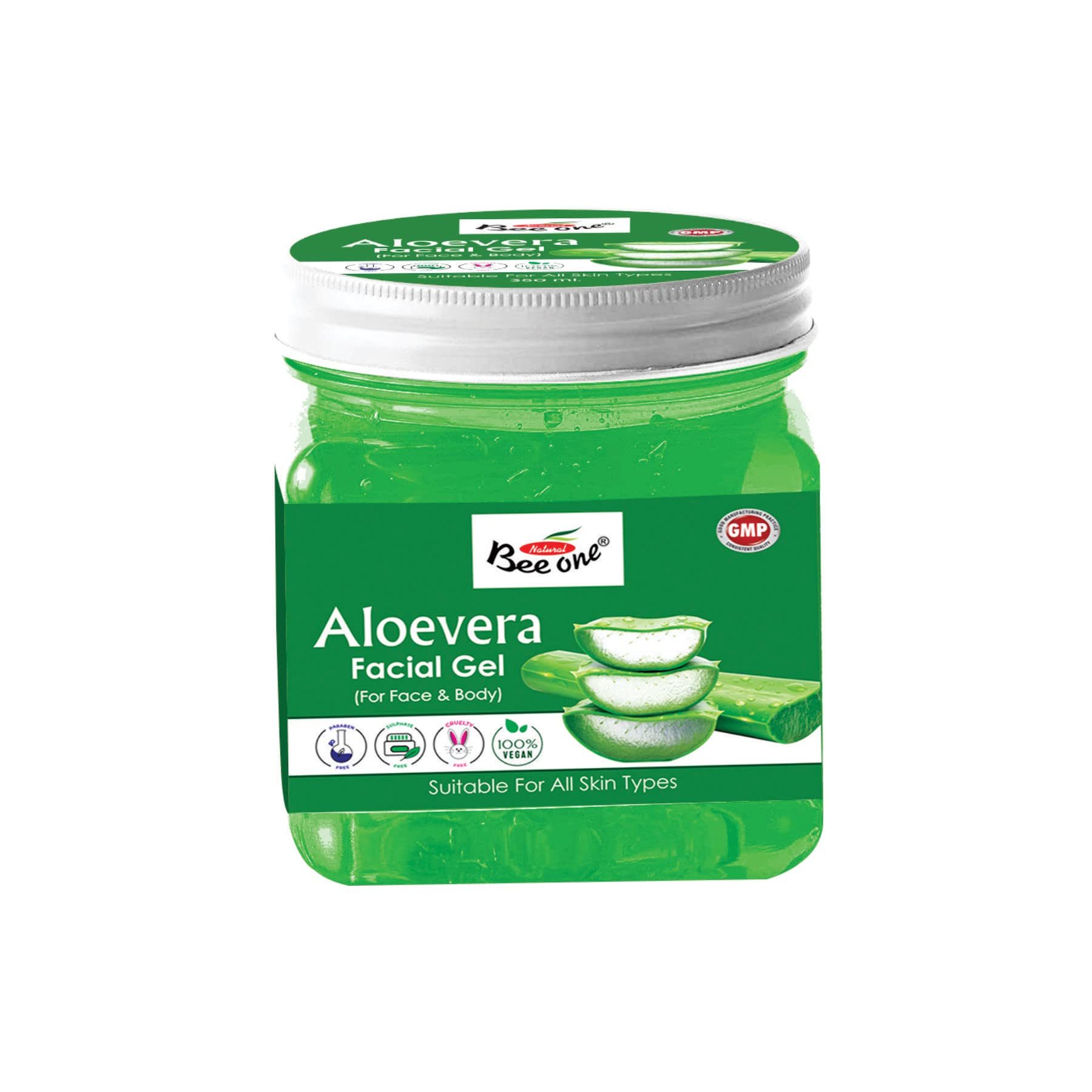 BEE ONE Aloe Vera Facial Gel 350ml - Soothing & Hydrating Gel for Face, Skin Care & Sunburn Relief - Perfect for Daily Moisturizing & After Sun Care