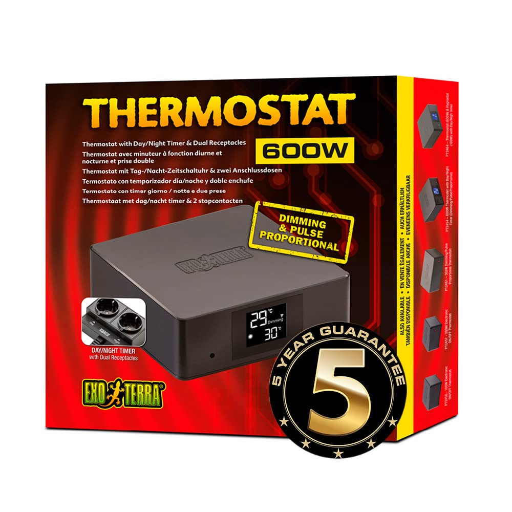 Exo Terra Reptile Terrarium Thermostat with Day/Night Timer & Dual Outlets - Perfect for Bearded Dragons, Snakes & Geckos