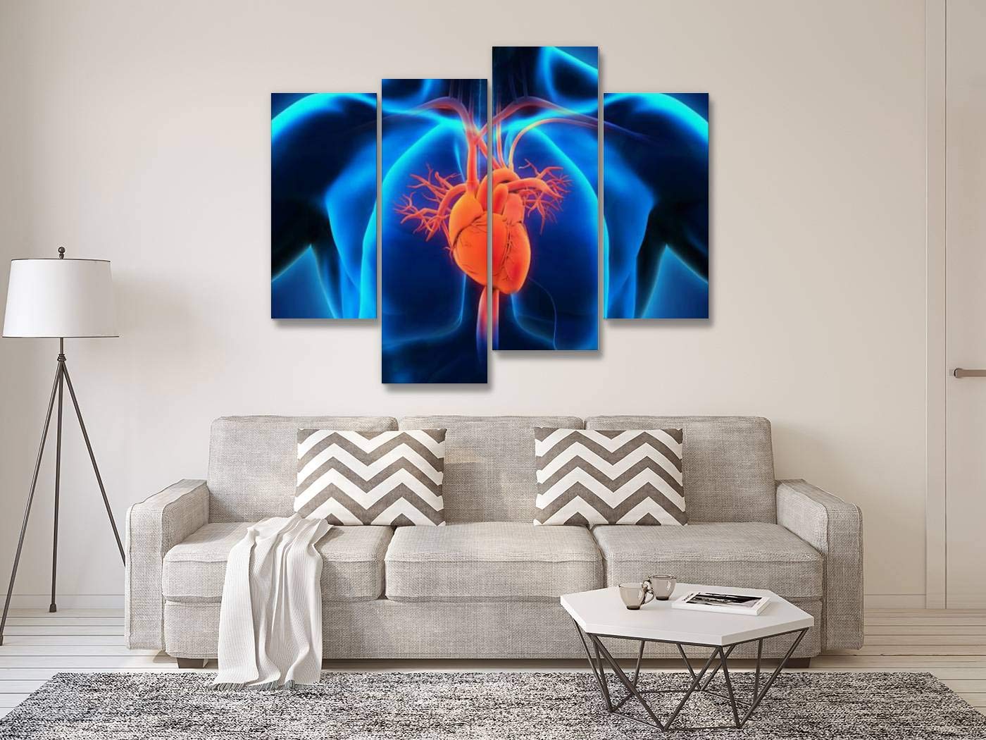 Human Heart Anatomy Canvas Wall Art - Modern Framed Painting Poster Set of 4 Panels | Ready to Hang Home Decor for Living Room, Bedroom & Office | Perfect for Medical Students, Doctors & Science Lovers