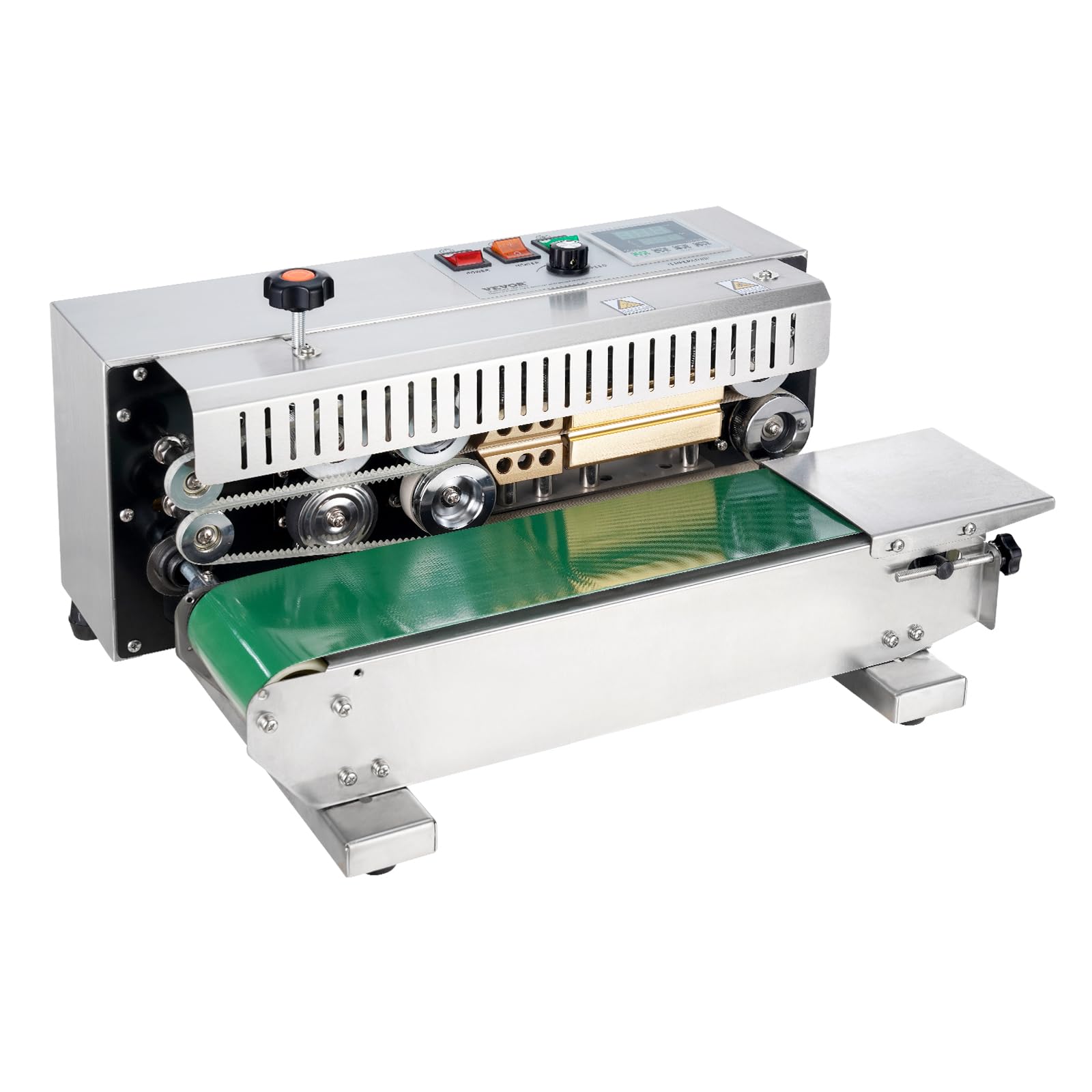 VEVOR Continuous Band Sealer Machine - 6-12mm Adjustable Seal Width, Digital Temperature Control Stainless Steel Bag Sealer for 0.02-0.8mm Plastic Bags | Food Packaging, Medical Supplies & Industrial Use