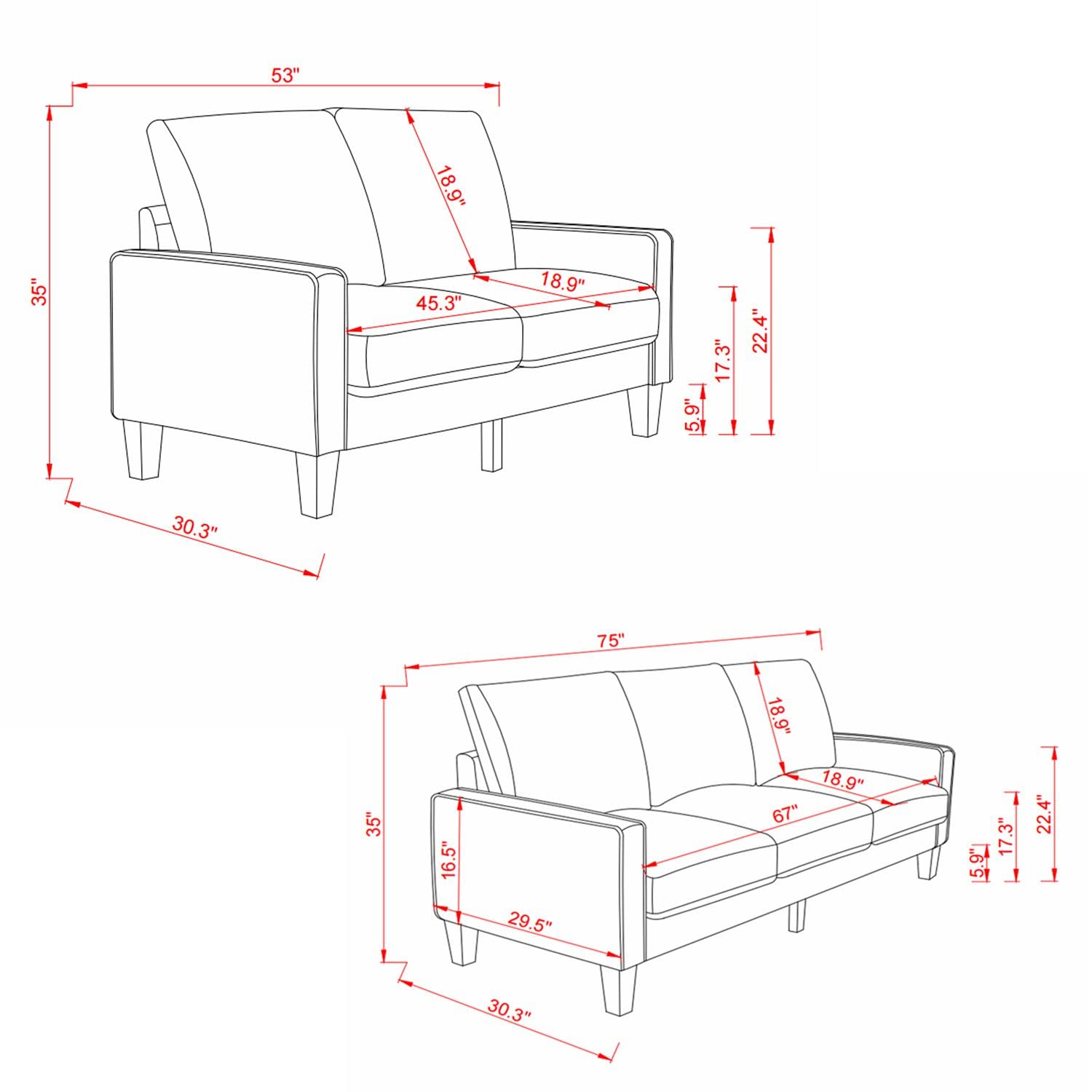 Modern 3-Seater Sectional Sofa Set with Storage - Light Grey Fabric Couch & Loveseat for Living Room, Apartment | Space-Saving Comfortable Seating Solution for Small Spaces & Family Gatherings