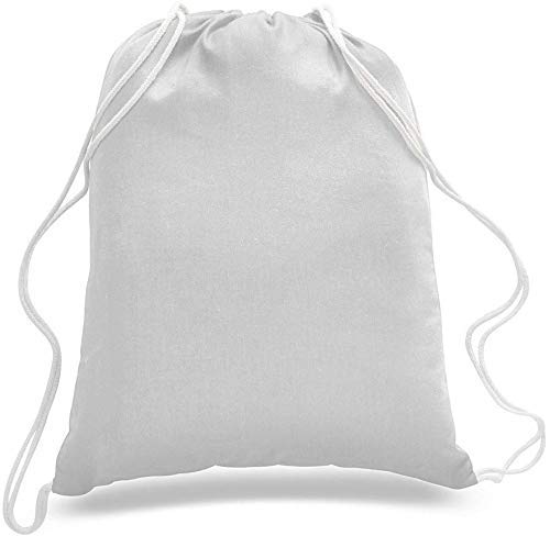 (100 Pack) 100% Cotton Medium Drawstring Backpacks - Lightweight Sports Bags for Gym, School & Travel - Bulk Wholesale (White)