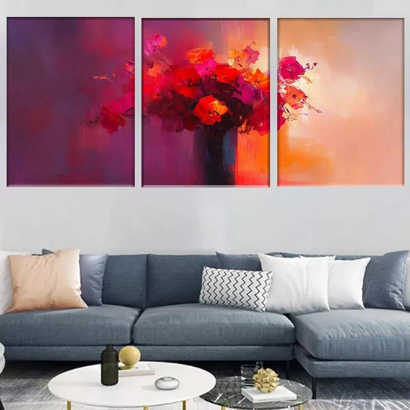 3-Piece Abstract Vibrant Red and Orange Blossoms Wall Art Set - Framed Canvas 40x60cm - High Quality Print - 100% Australian Made - Ready to Hang - Perfect for Living Room, Bedroom & Office Decor
