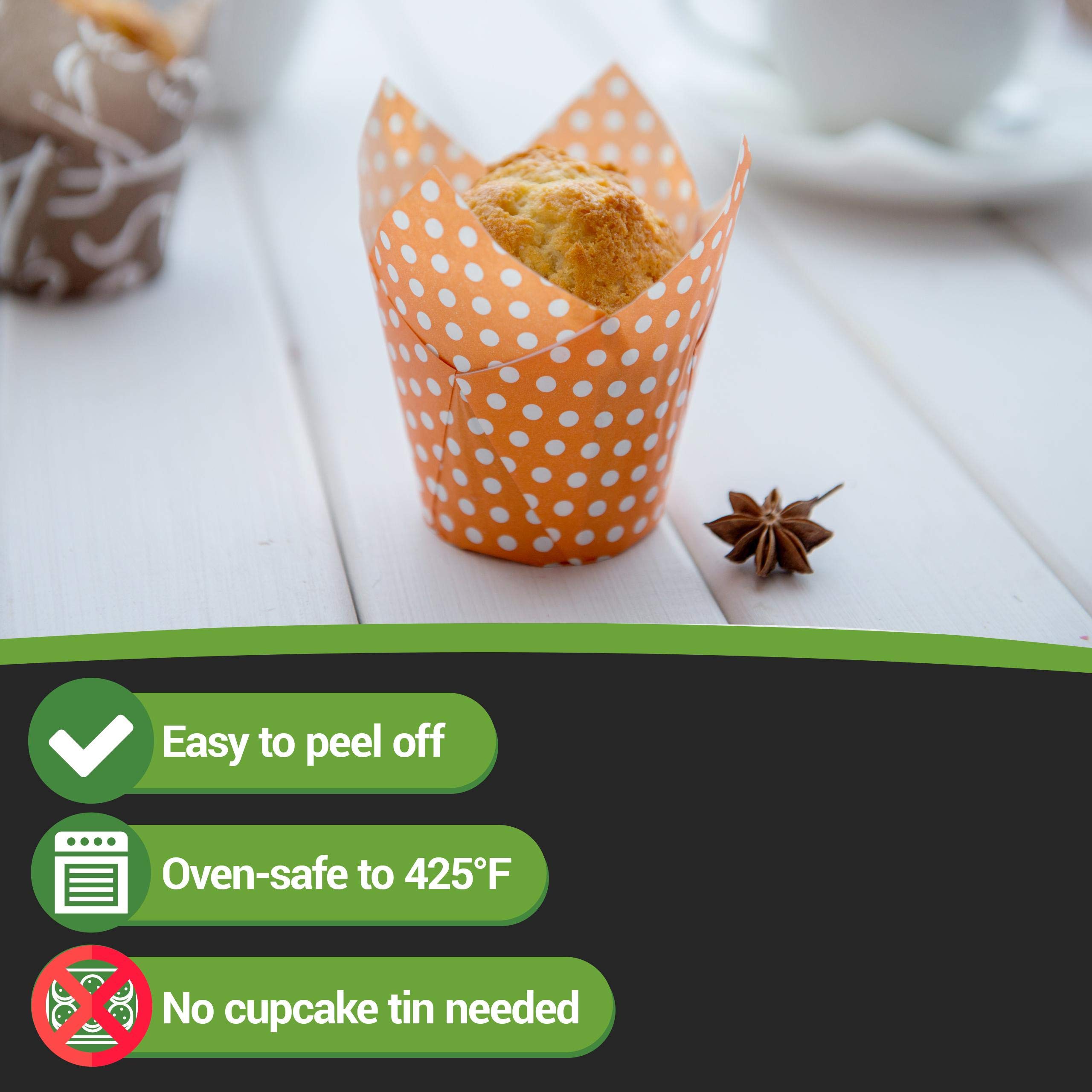 Restaurantware Panificio 1.7oz Round Paper Baking Cups - 200 Count Polka Dot Printed Disposable Cupcake Liners | Heat Resistant Up to 425°F | Perfect for Eclairs, Cupcakes, Muffins & Party Desserts