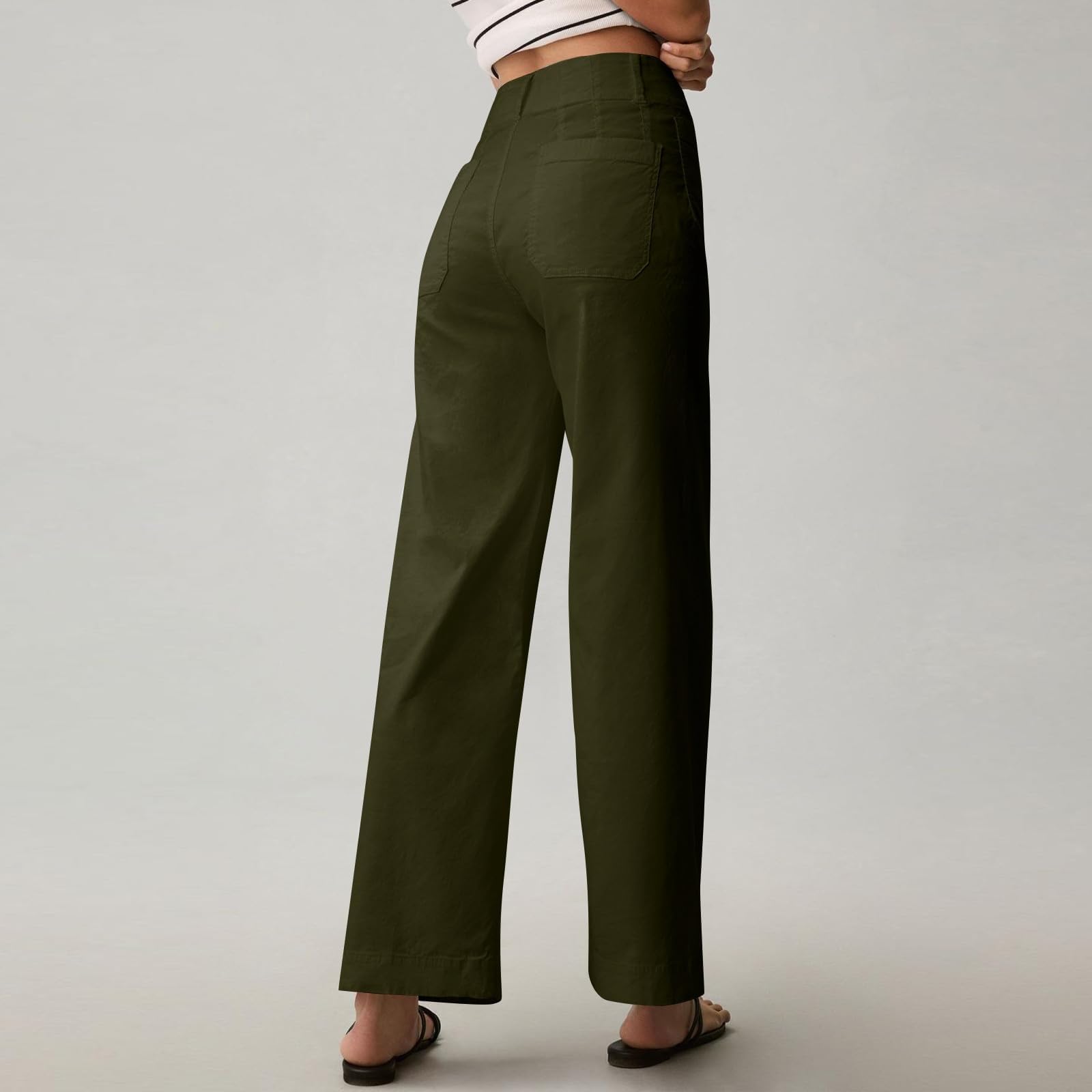 2024 Women's Stretch Twill Cropped Wide Leg Jeans with Pockets - Straight Leg Chino Pants for Casual Wear | Y2K Style Ankle Pants for Work, Weekend & Street Fashion